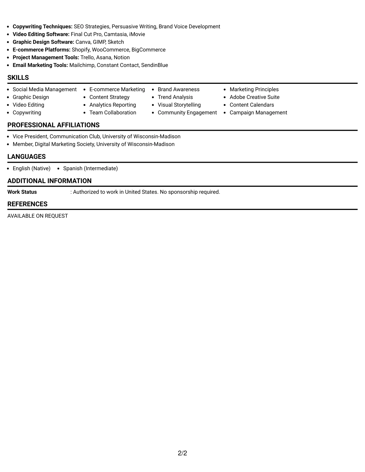 Resume Example Page 2