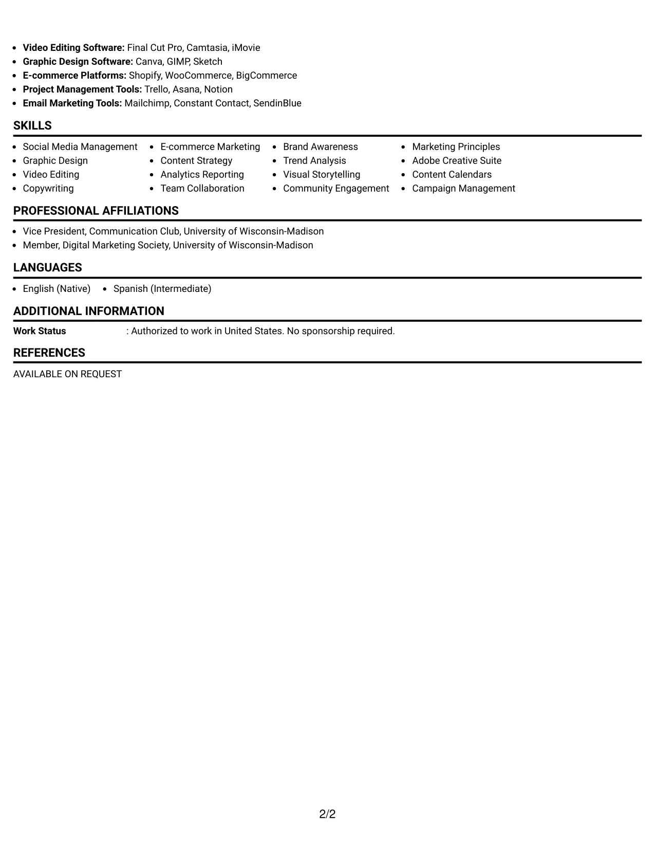 Resume Example Page 2