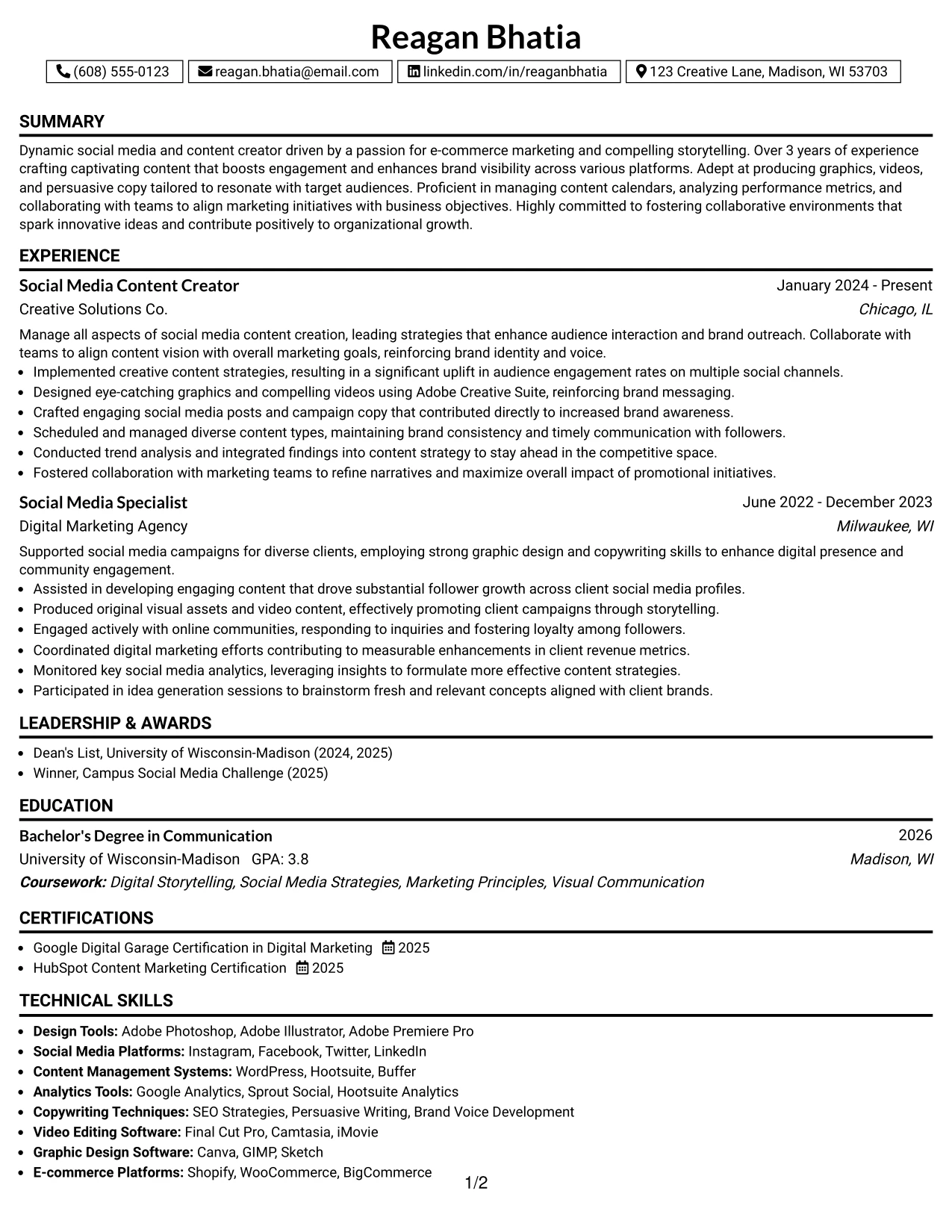 Resume Example Page 1