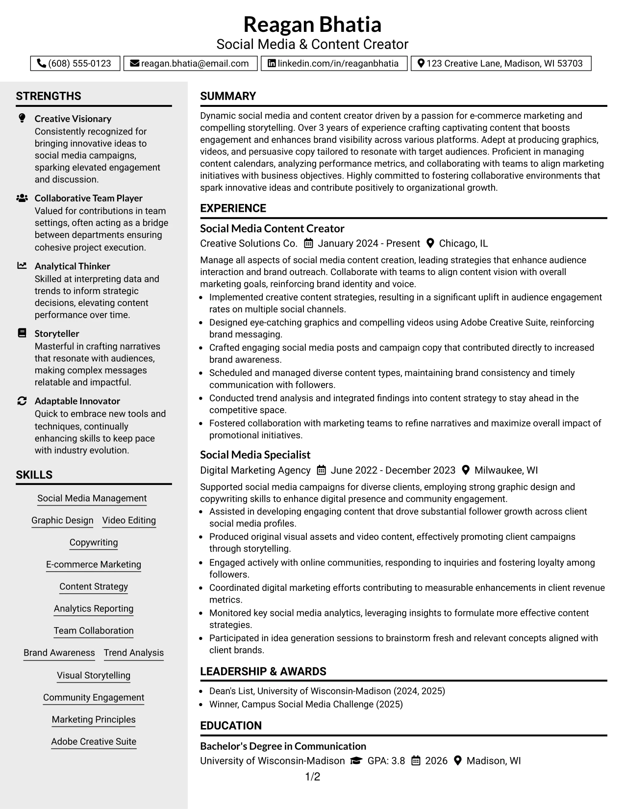 Resume Example Page 1