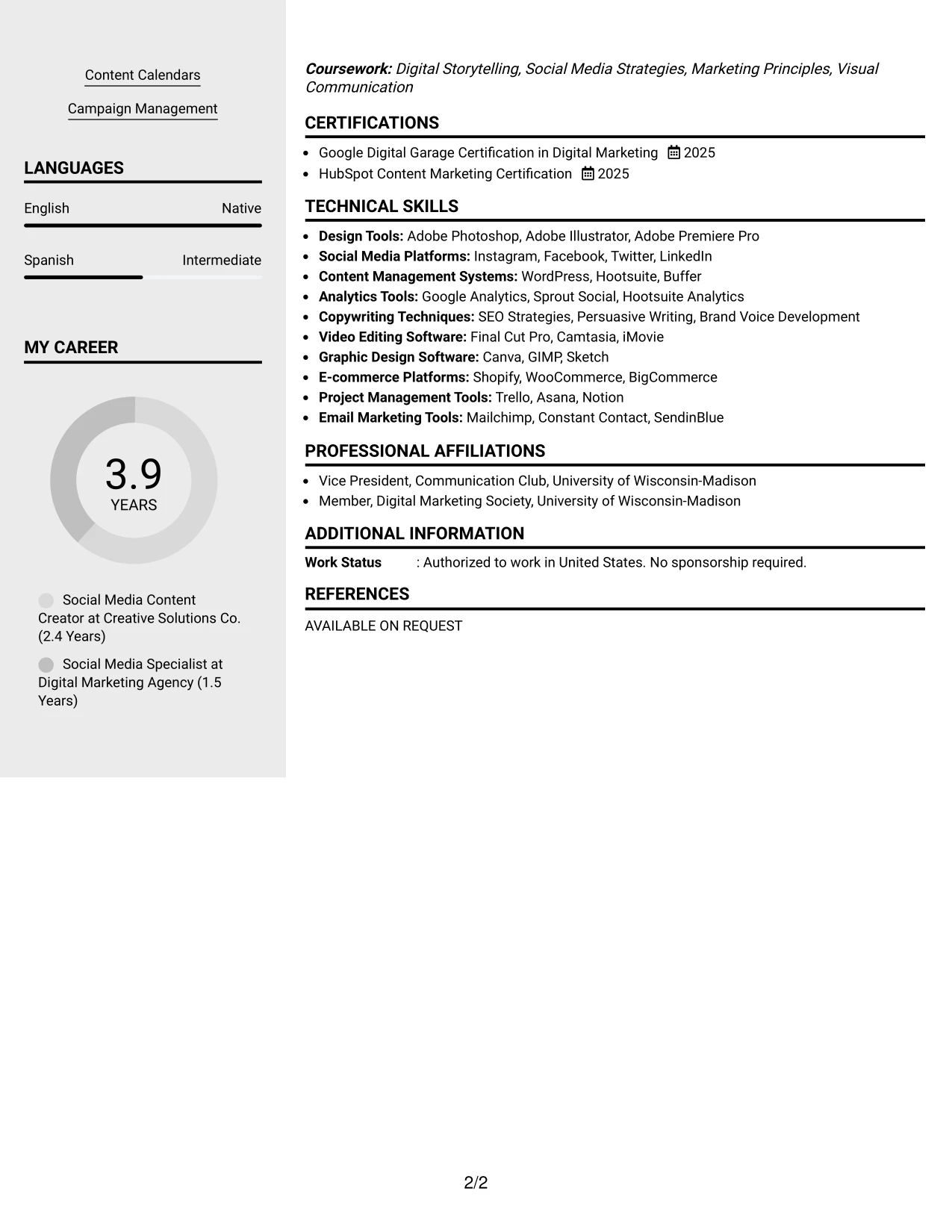Resume Example Page 2