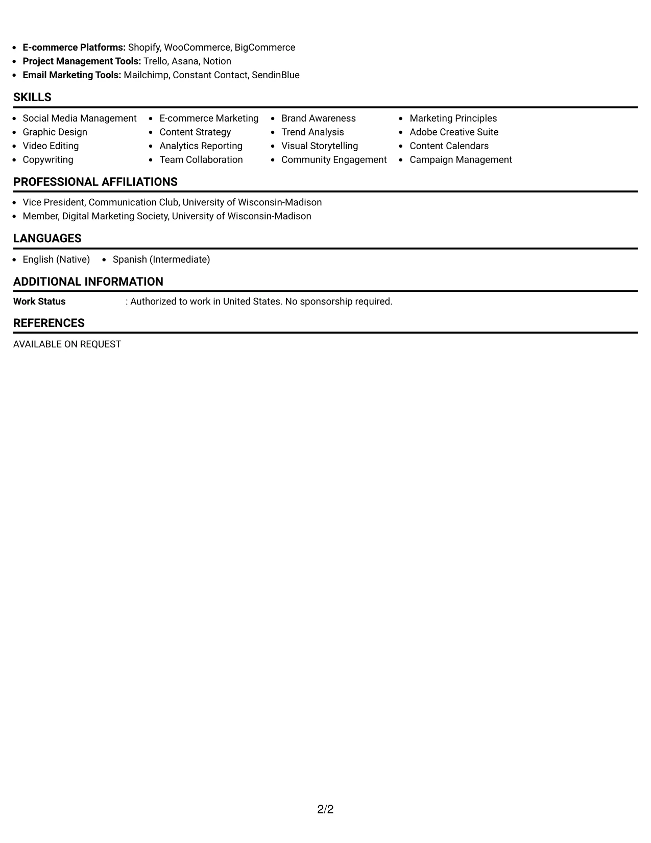 Resume Example Page 2