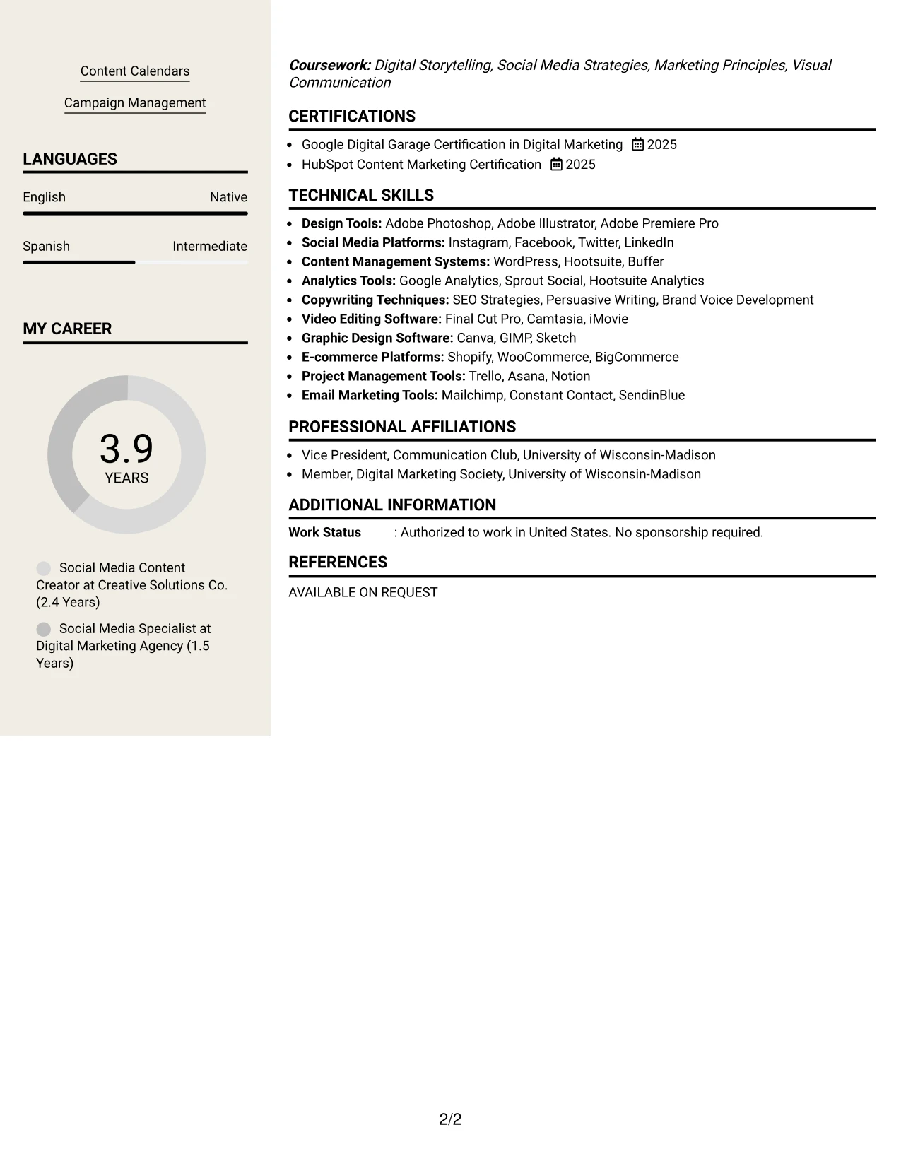 Resume Example Page 2