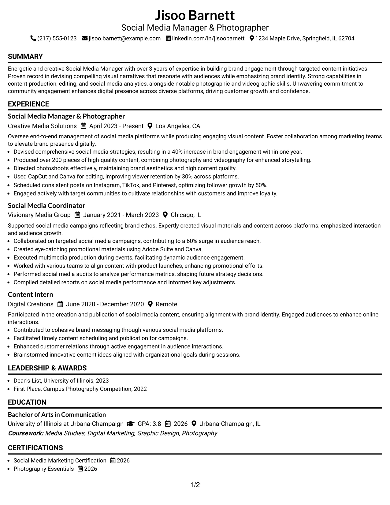 Resume Example Page 1