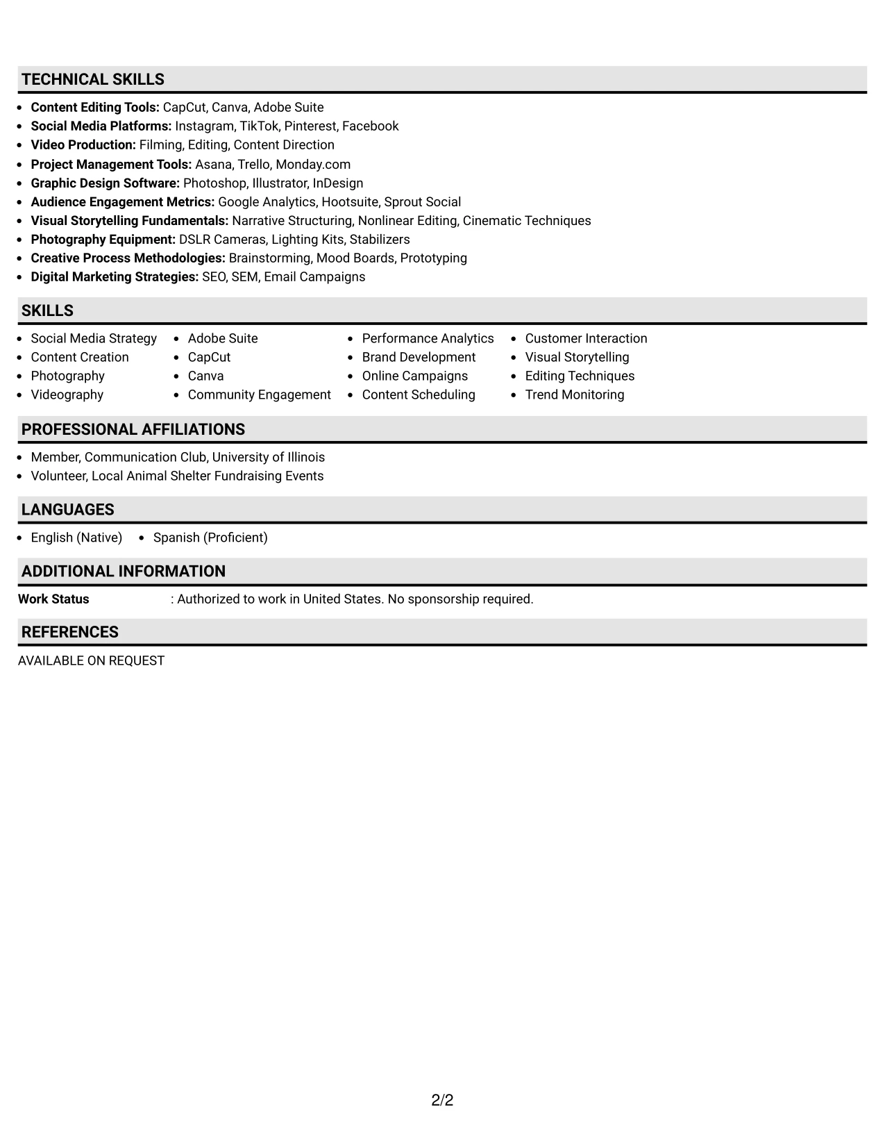 Resume Example Page 2