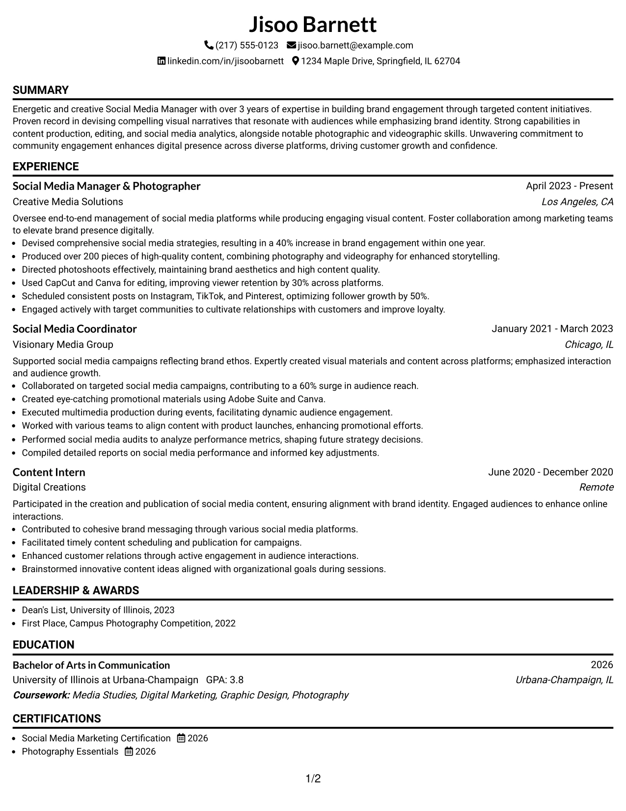 Resume Example Page 1