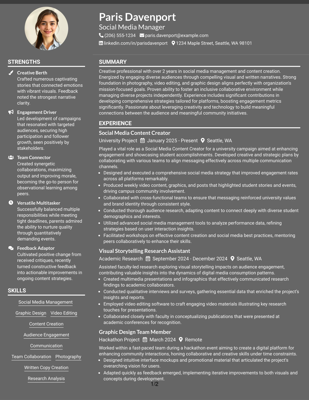 Resume Example Page 1