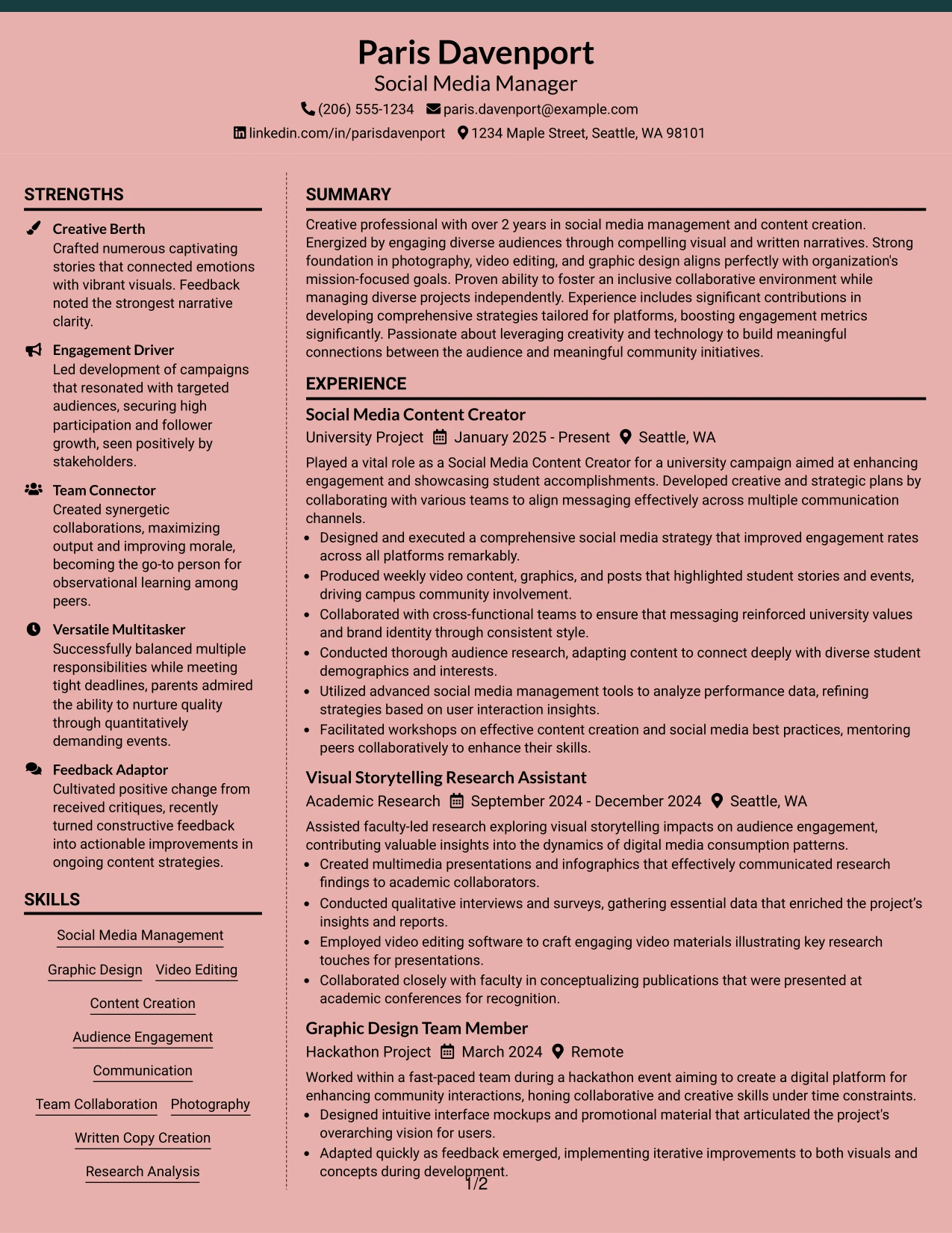 Resume Example Page 1