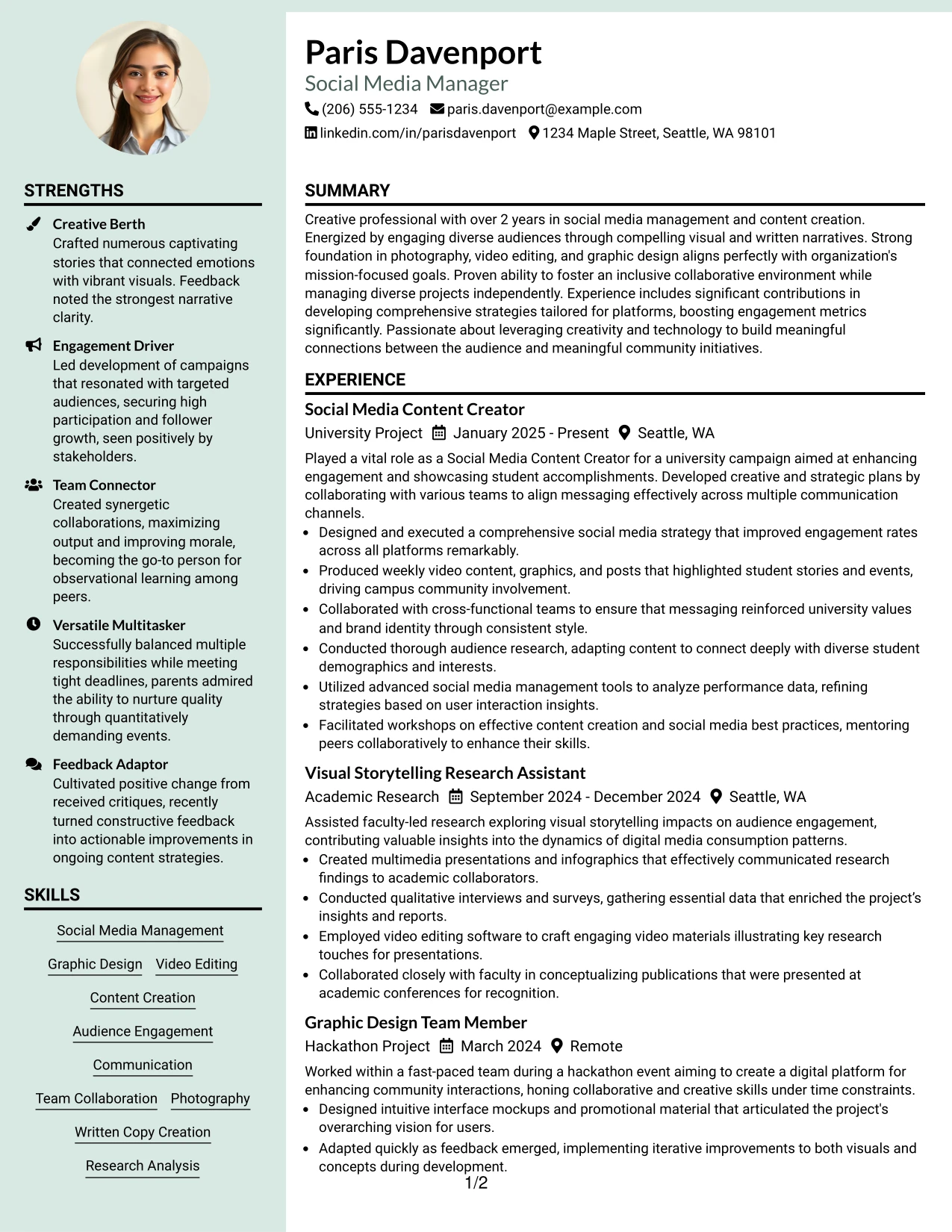 Resume Example Page 1
