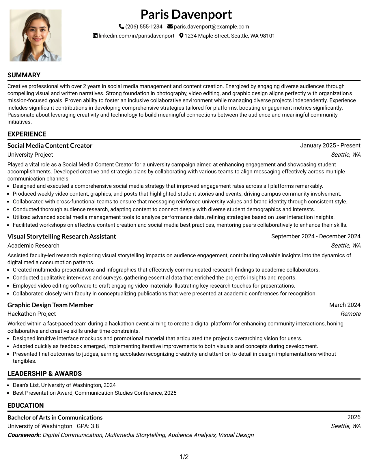 Resume Example Page 1