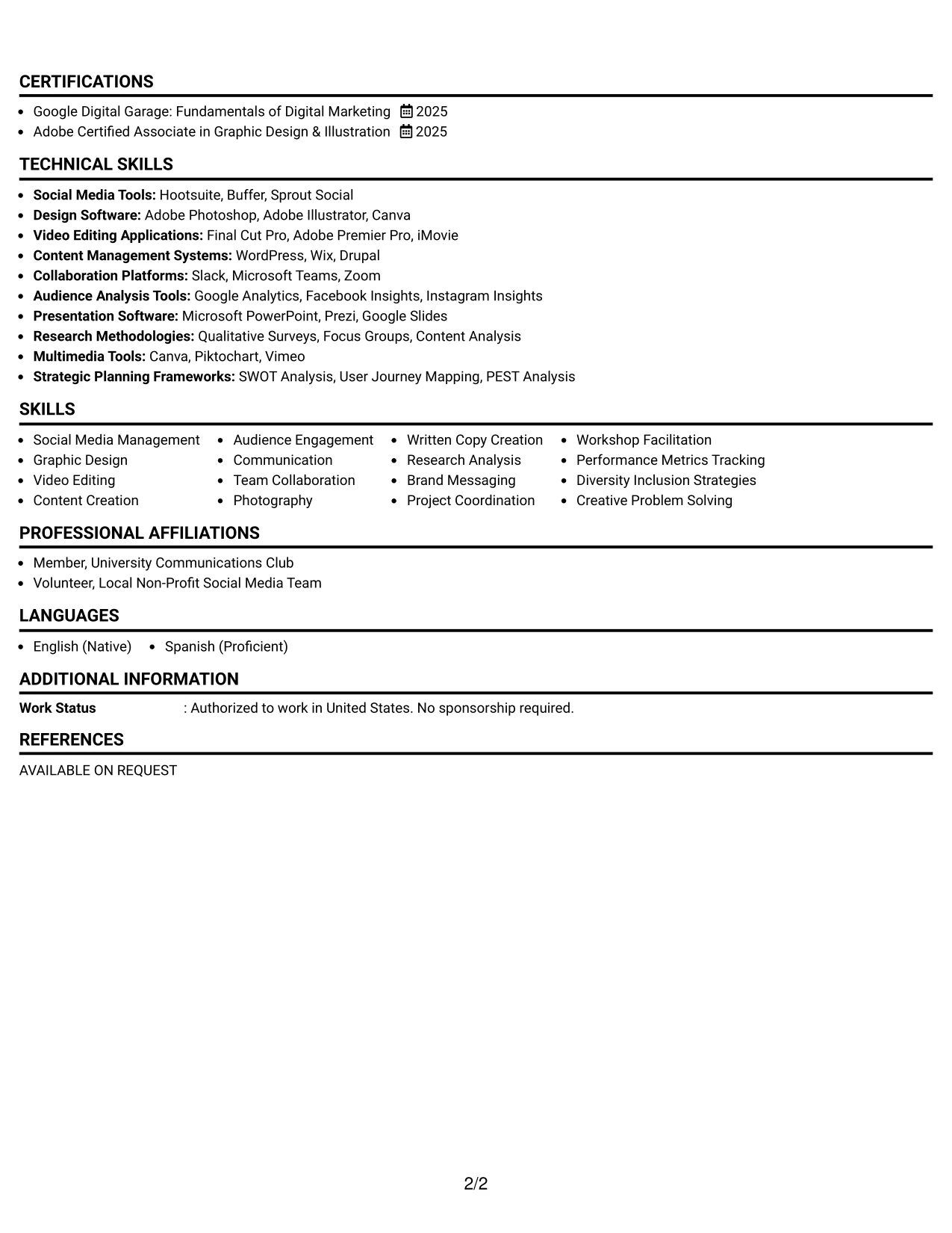 Resume Example Page 2