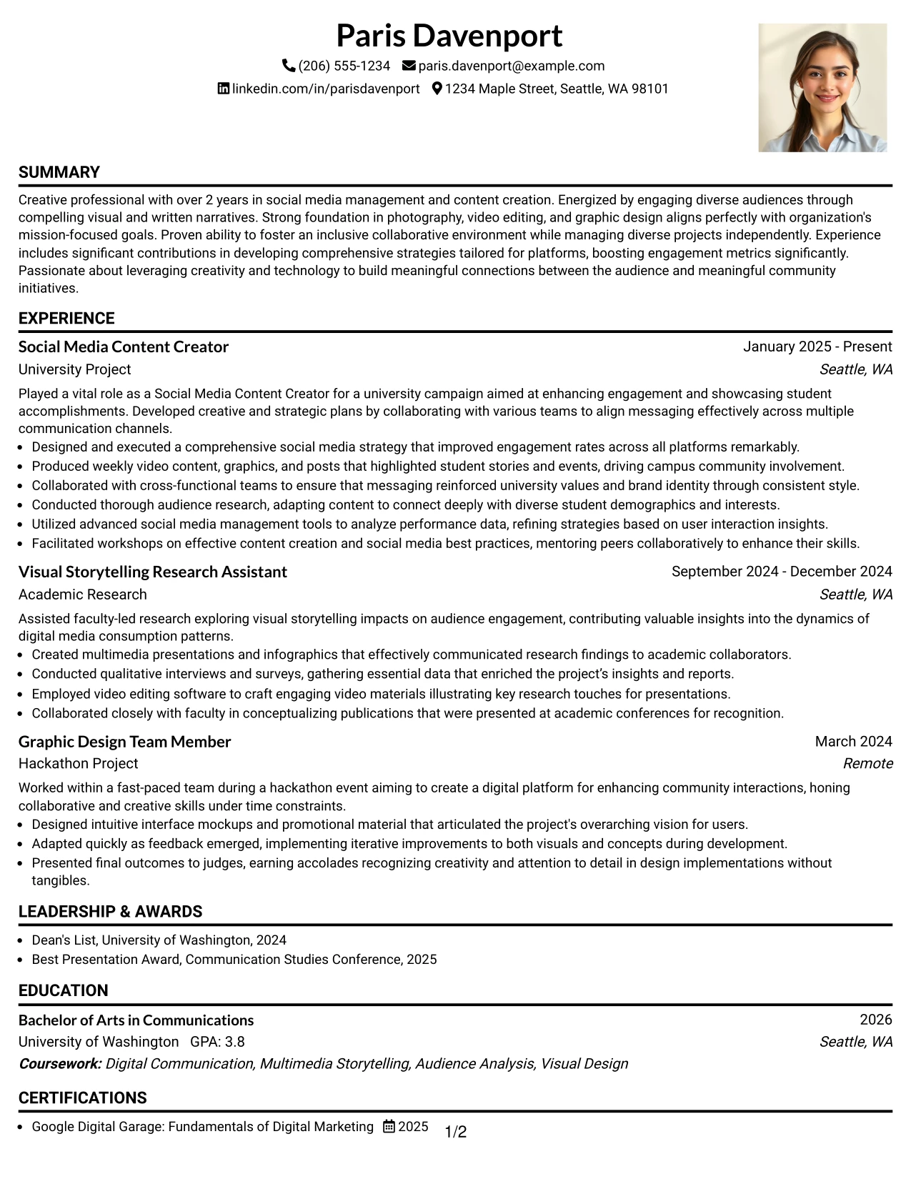 Resume Example Page 1