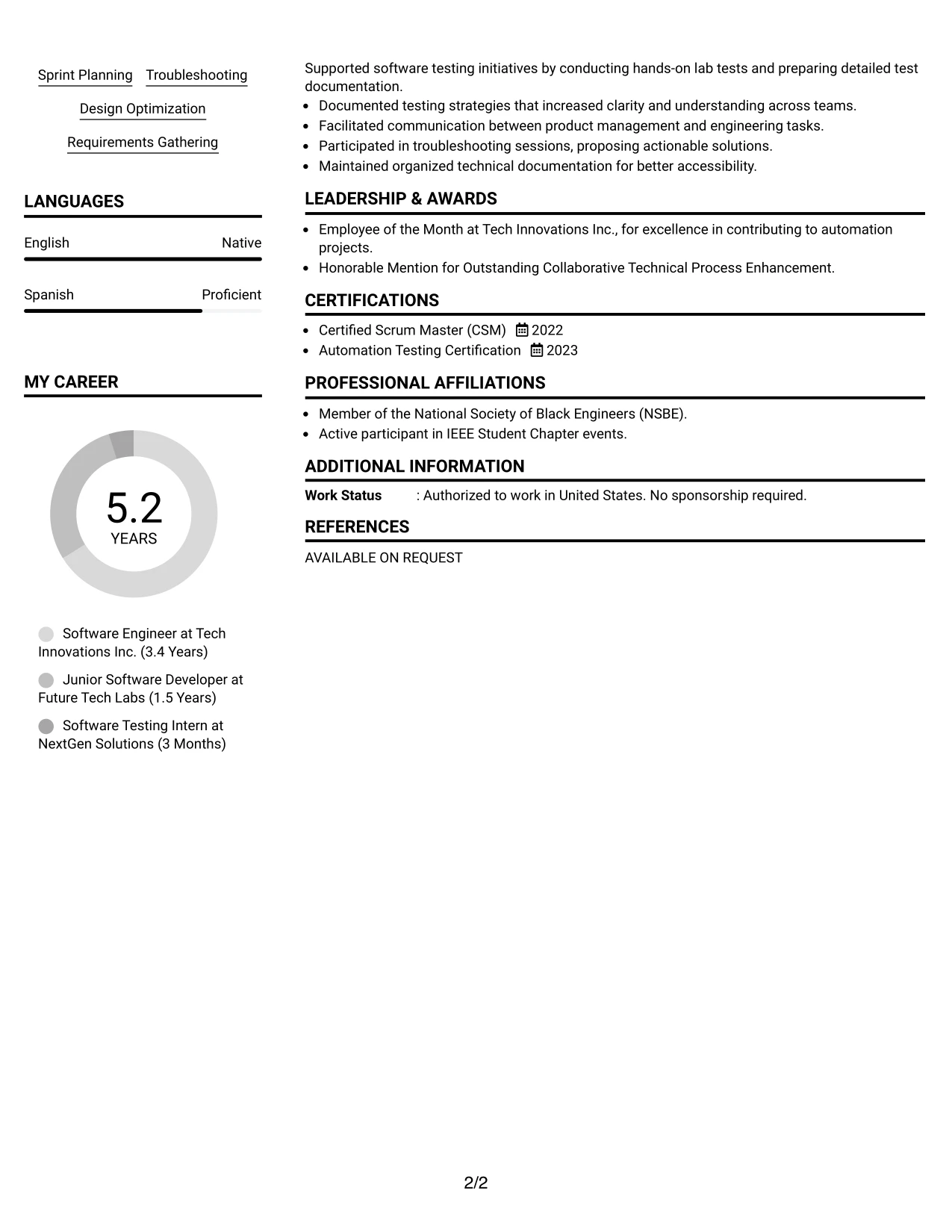 Resume Example Page 2