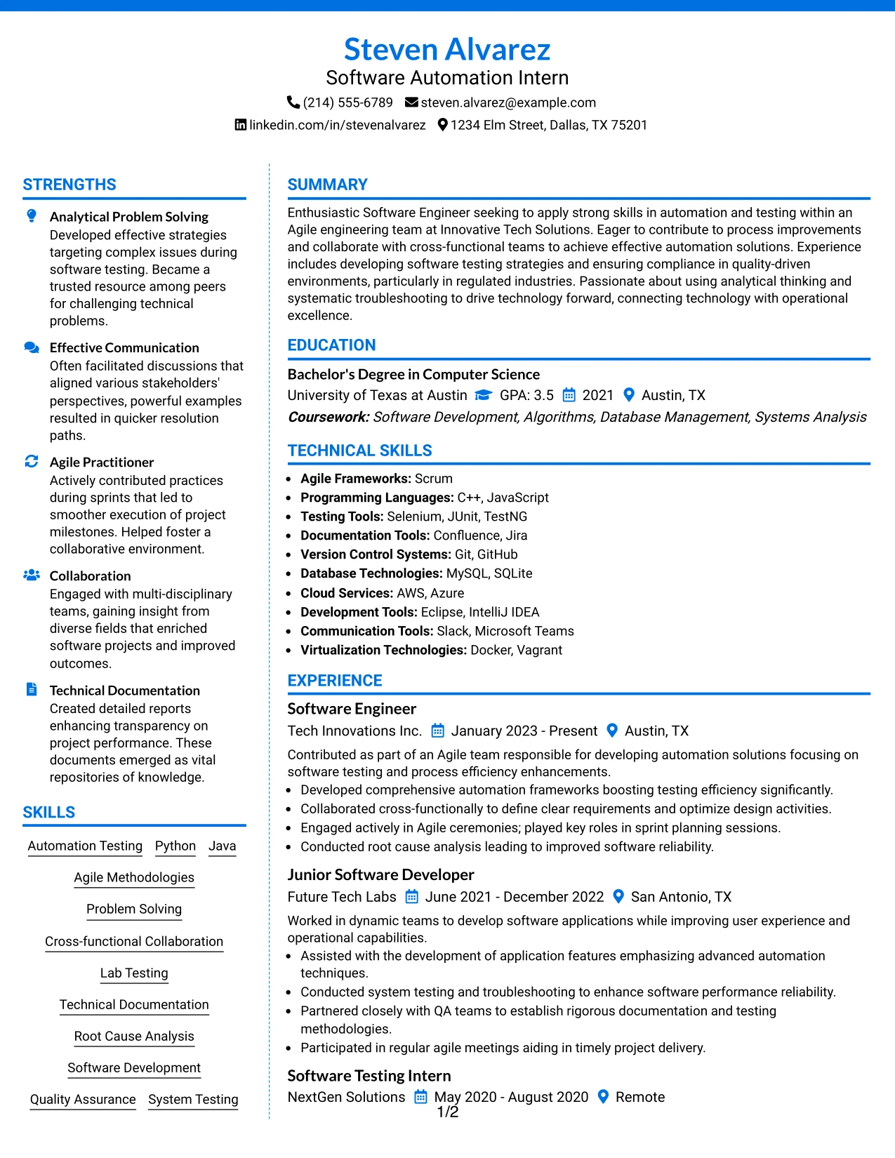 Resume Example Page 1