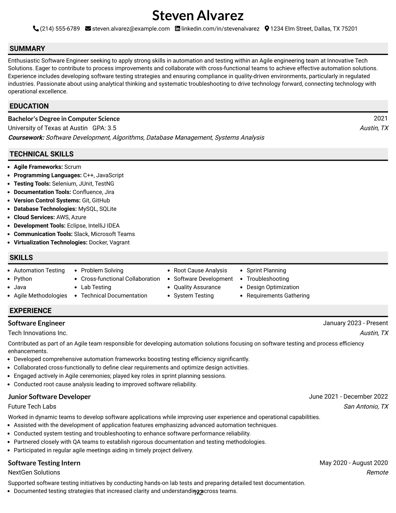 Resume Example Page 1