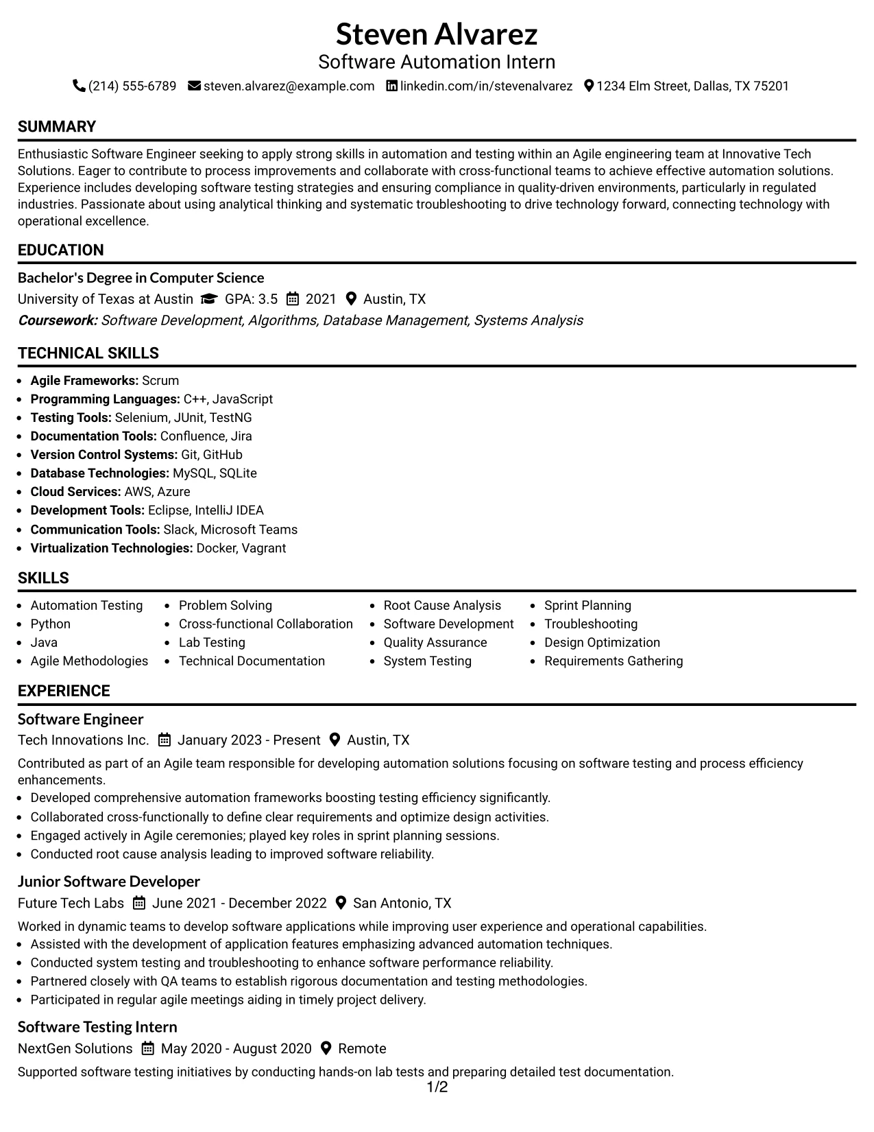 Resume Example Page 1
