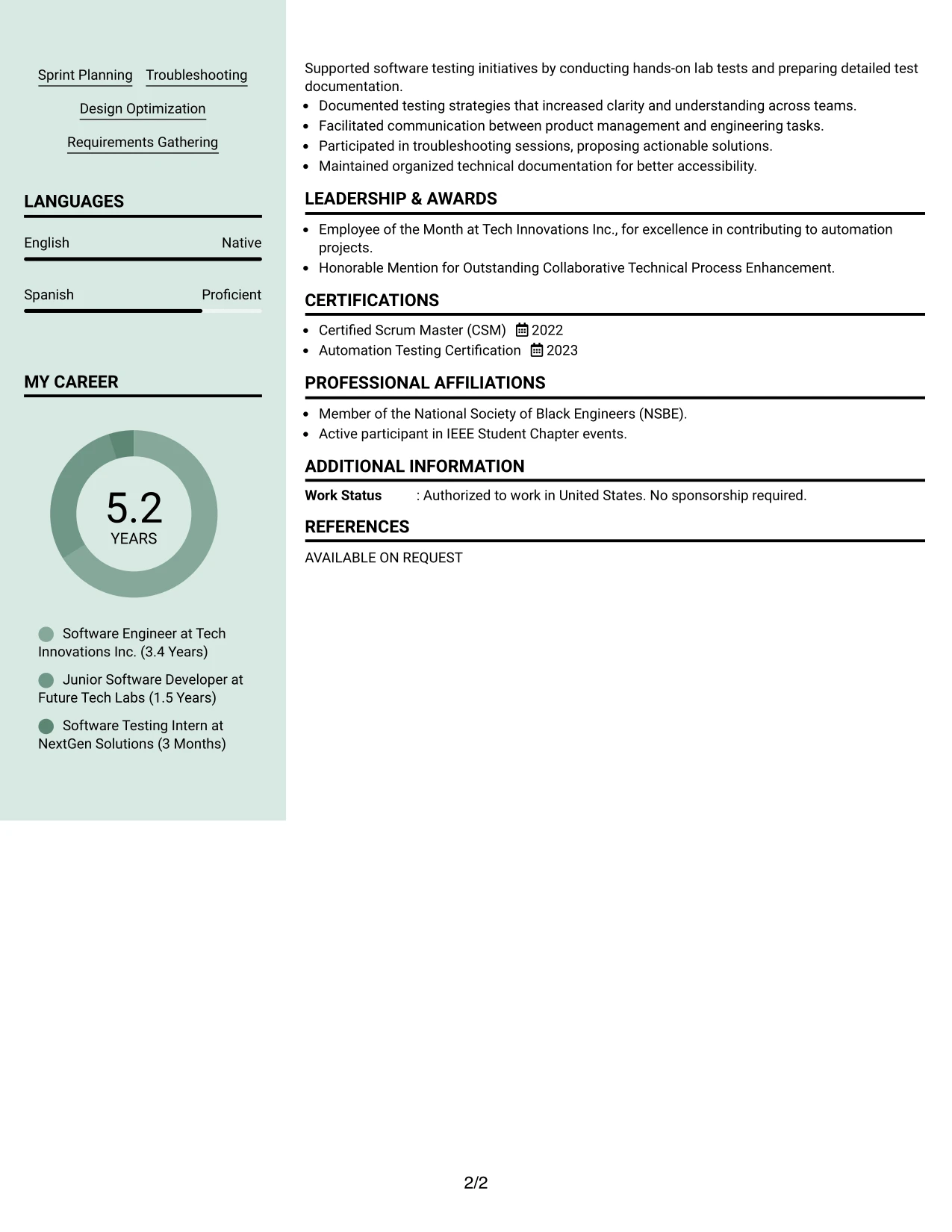 Resume Example Page 2