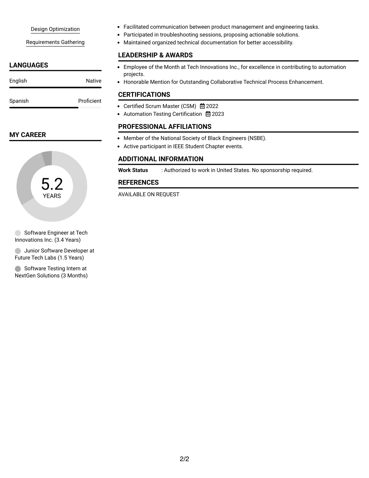 Resume Example Page 2