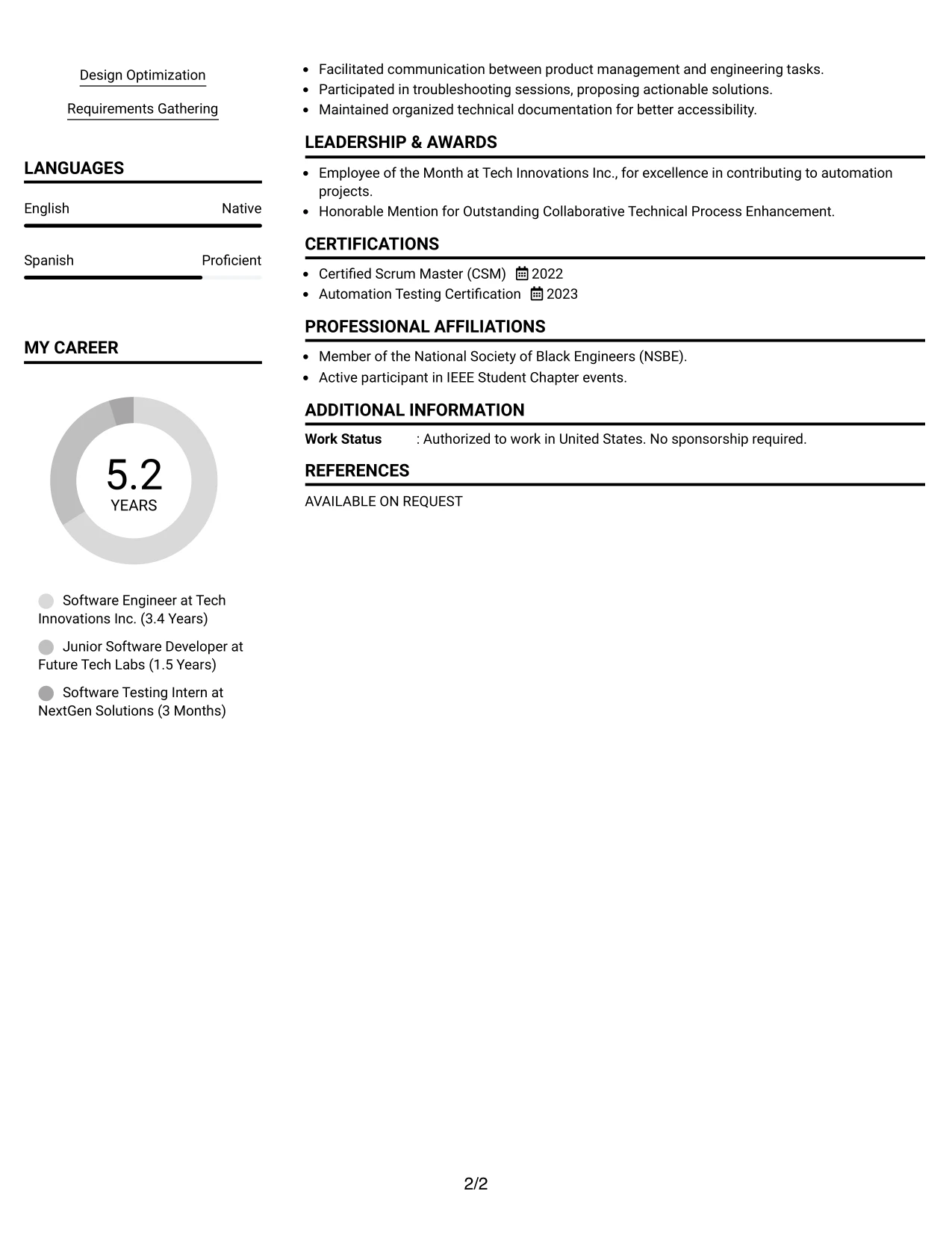 Resume Example Page 2