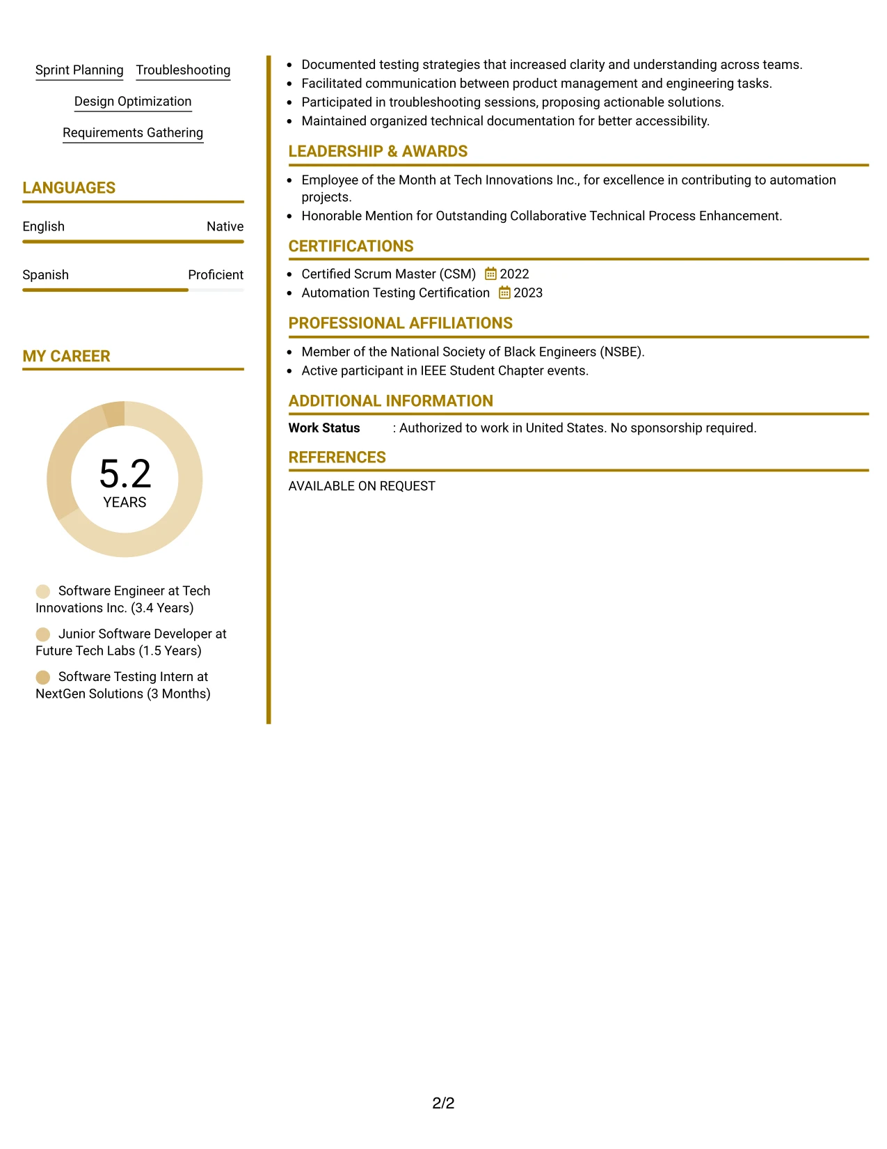 Resume Example Page 2