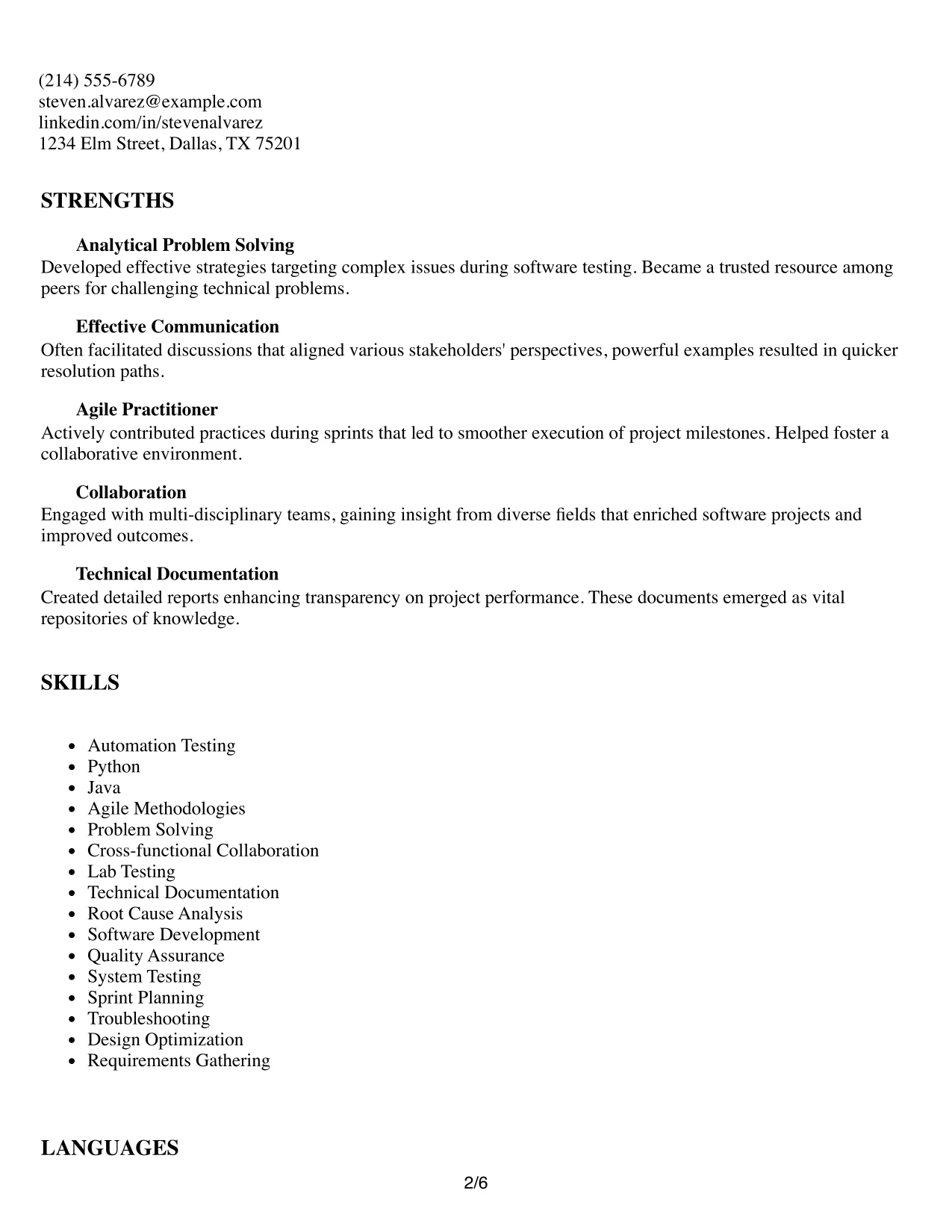 Resume Example Page 2
