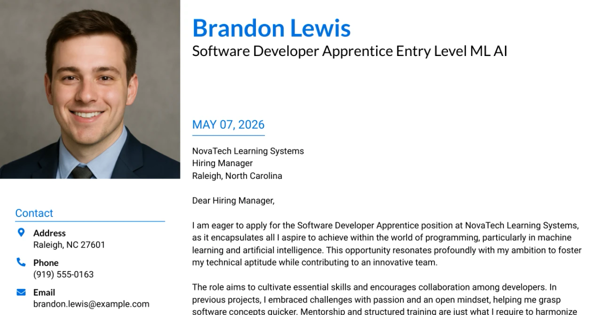 30+ Software Developer Apprentice Entry Level ML AI Cover Letter ...