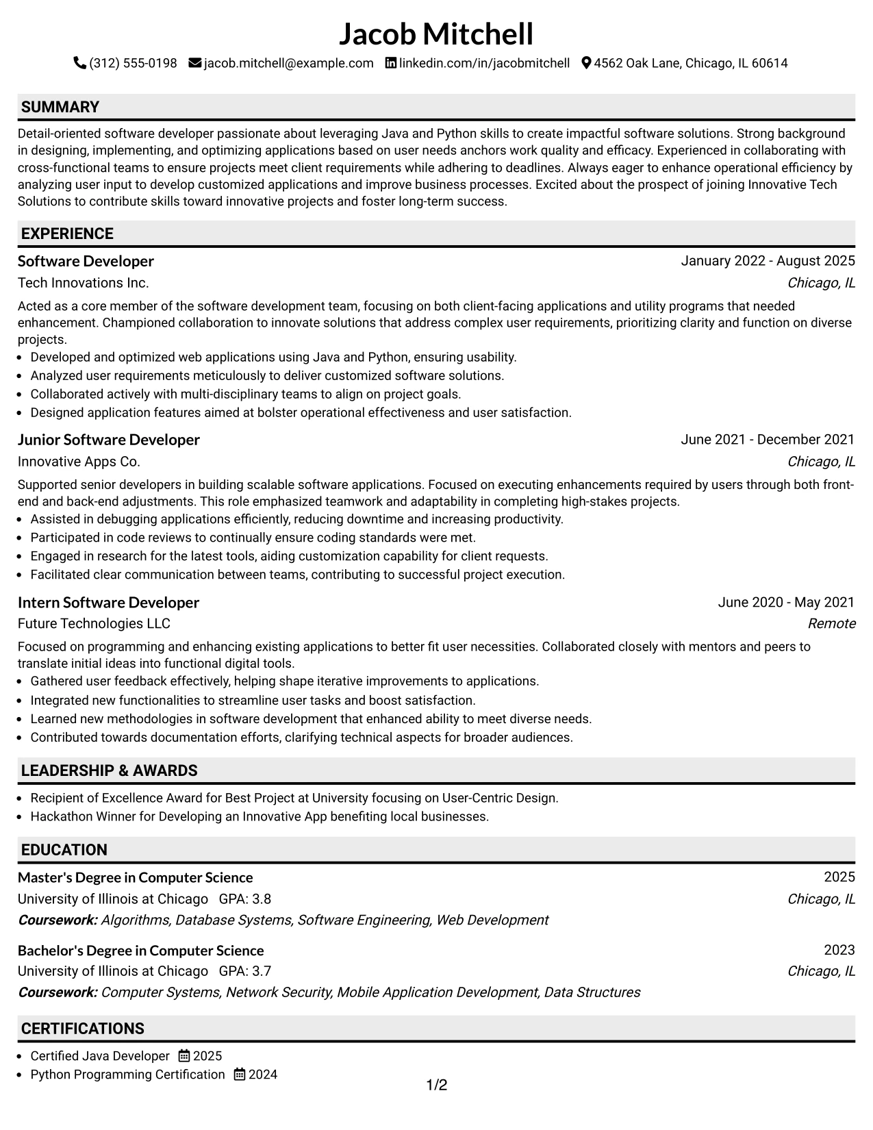 Resume Example Page 1