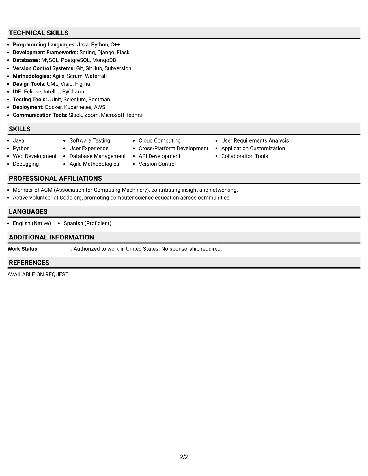 Resume Example Page 2