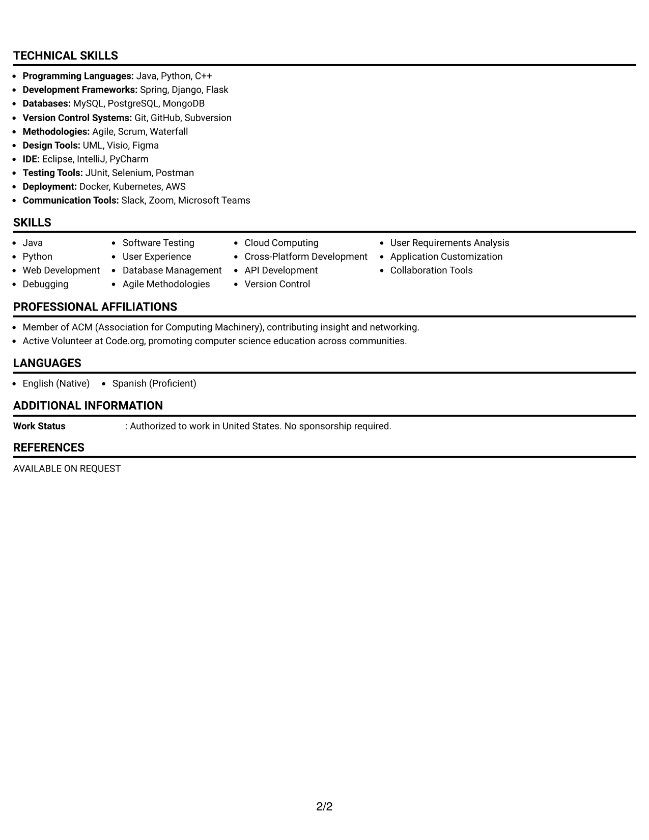 Resume Example Page 2