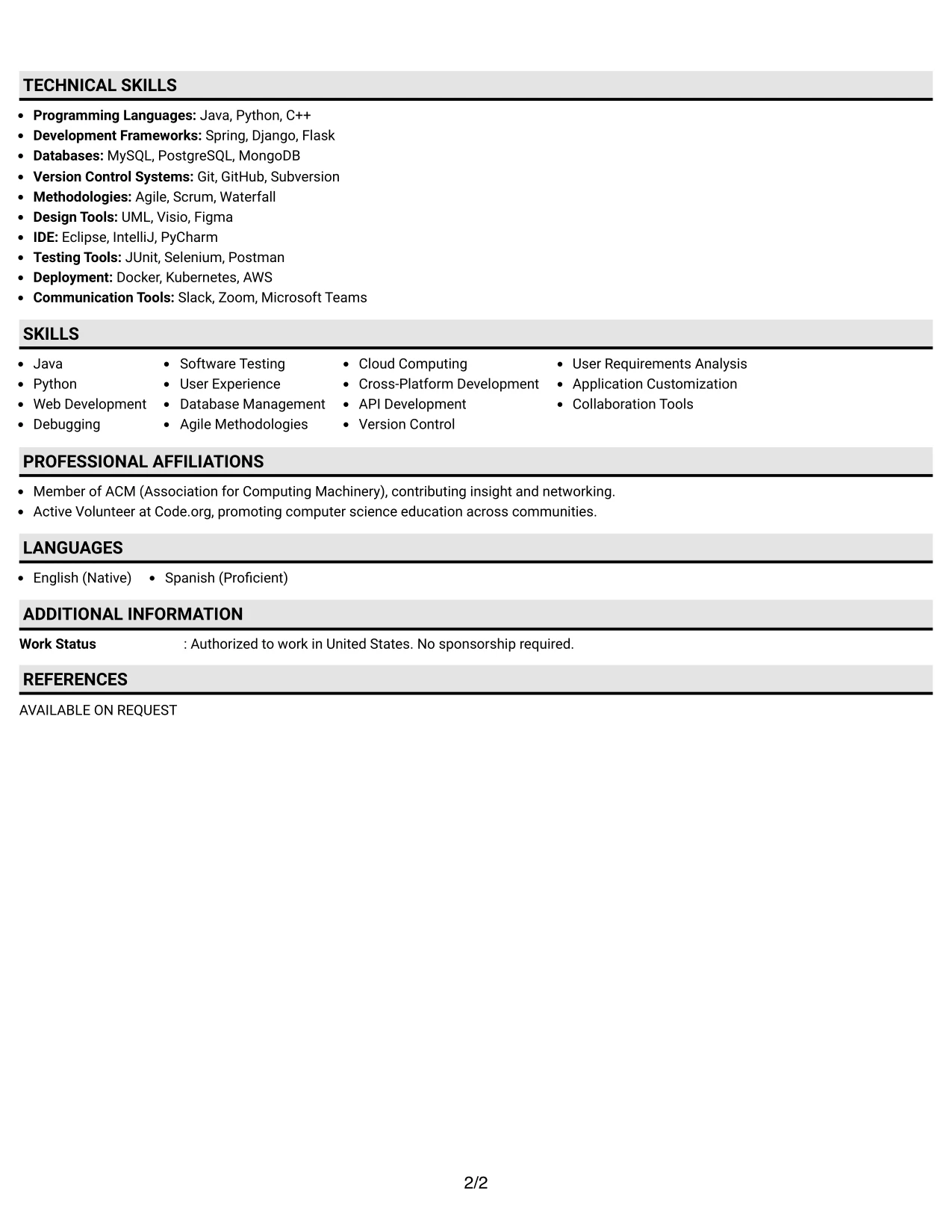 Resume Example Page 2