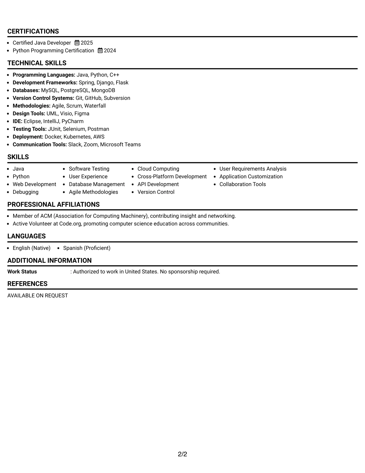 Resume Example Page 2