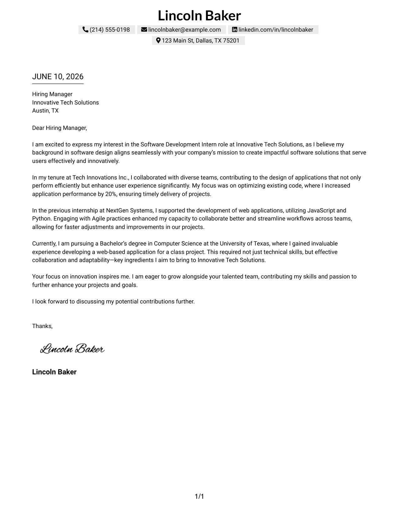 Resume Example Page 1