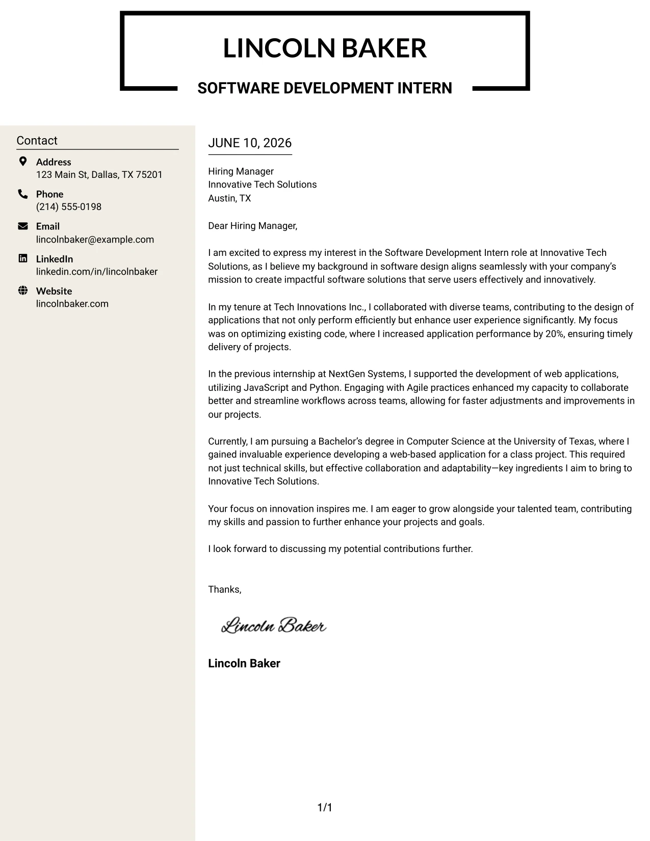 Resume Example Page 1