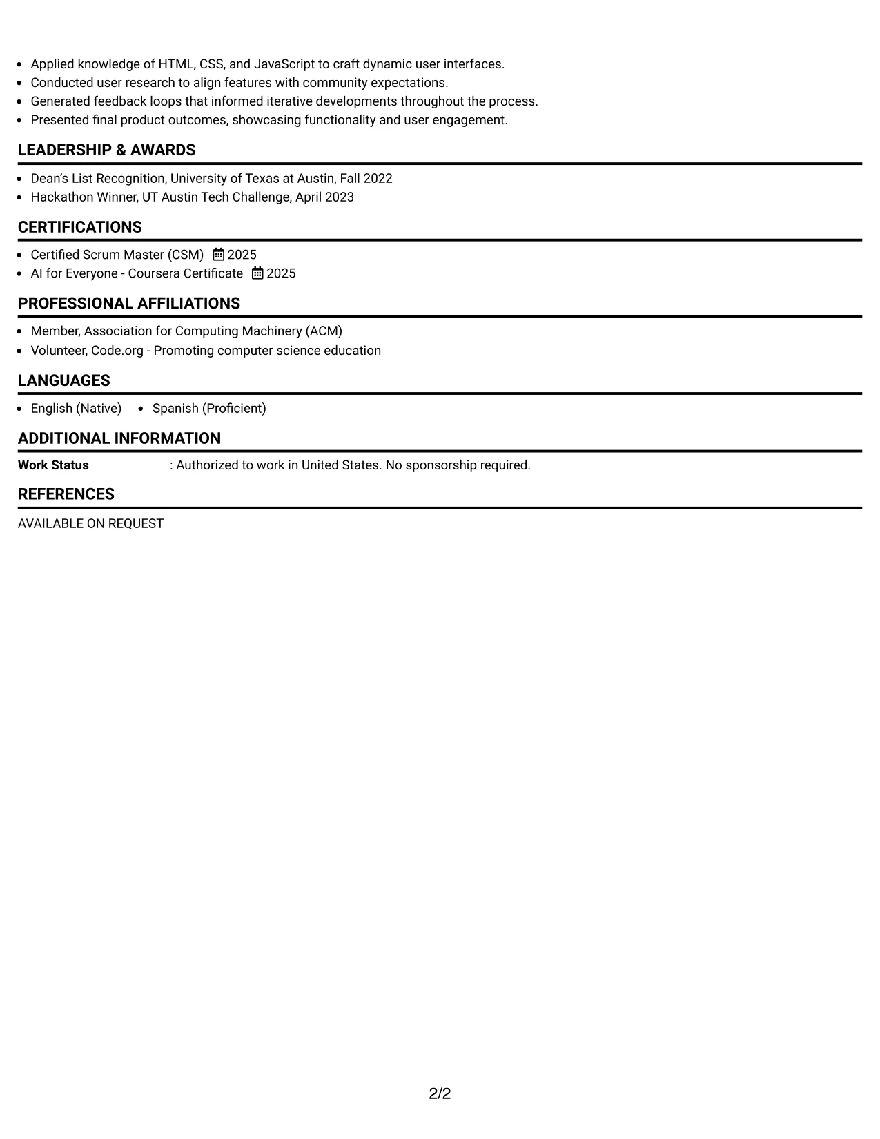 Resume Example Page 2