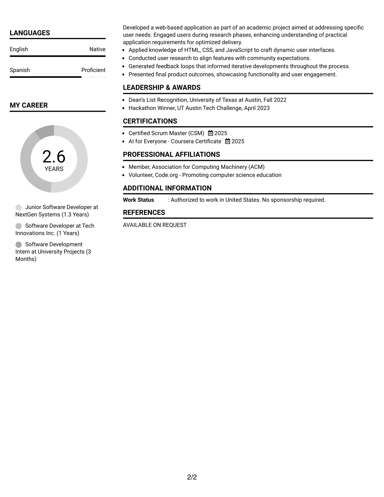 Resume Example Page 2