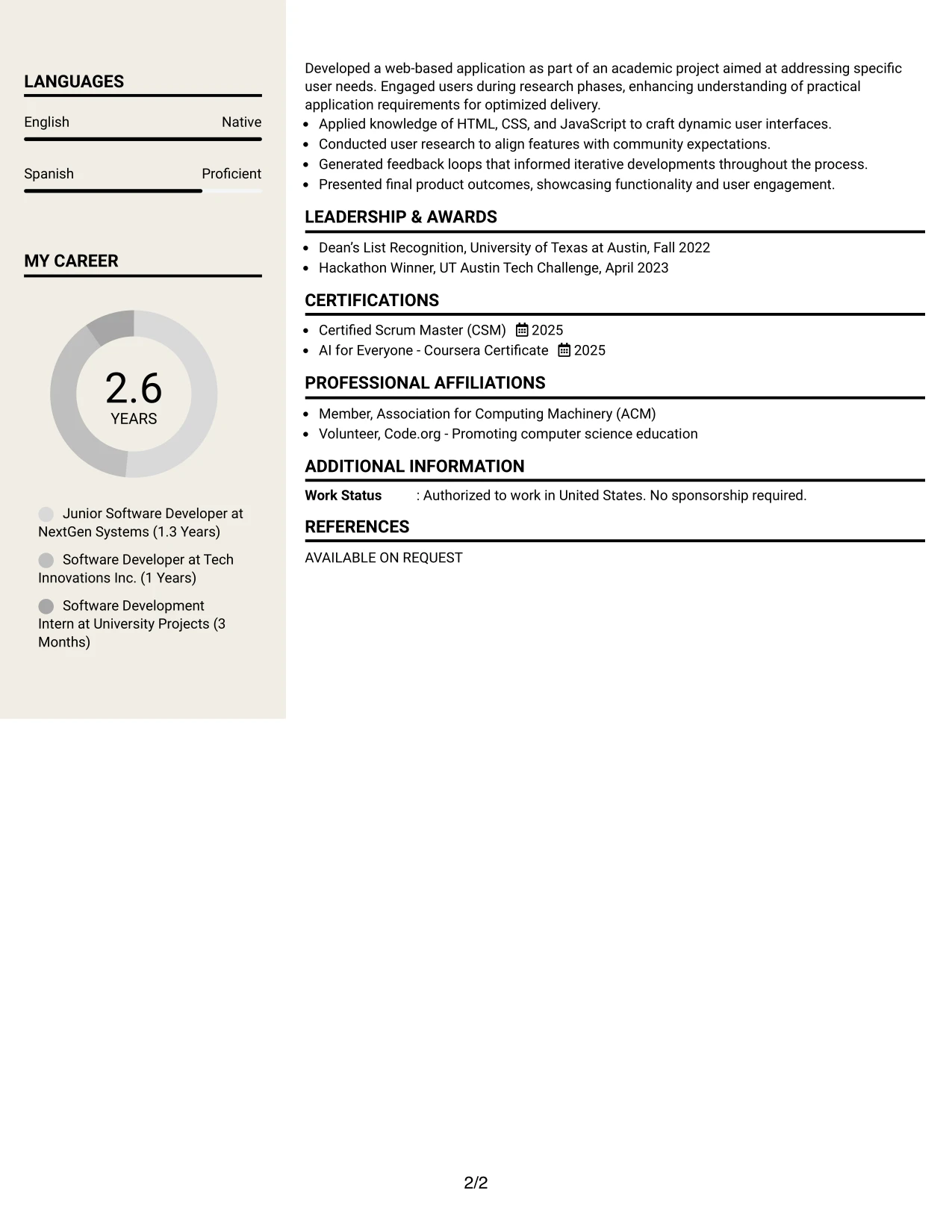 Resume Example Page 2