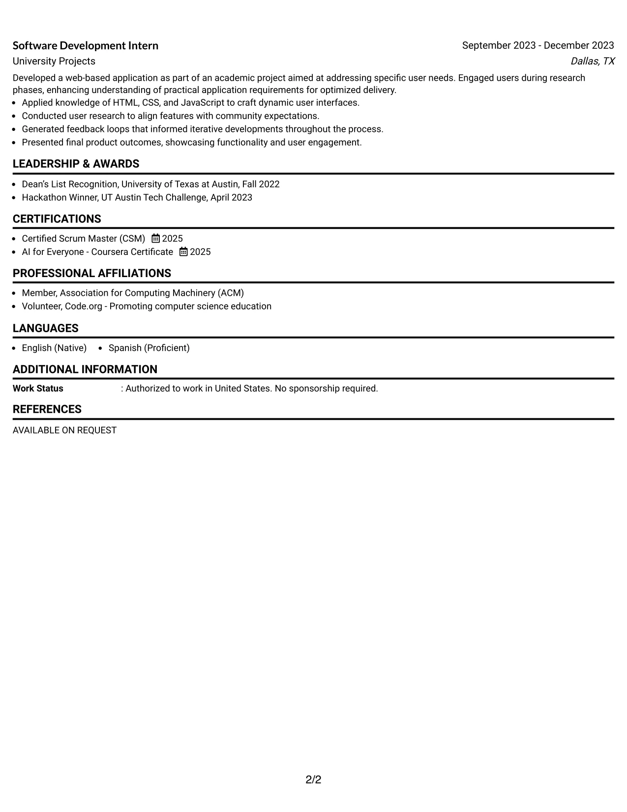 Resume Example Page 2