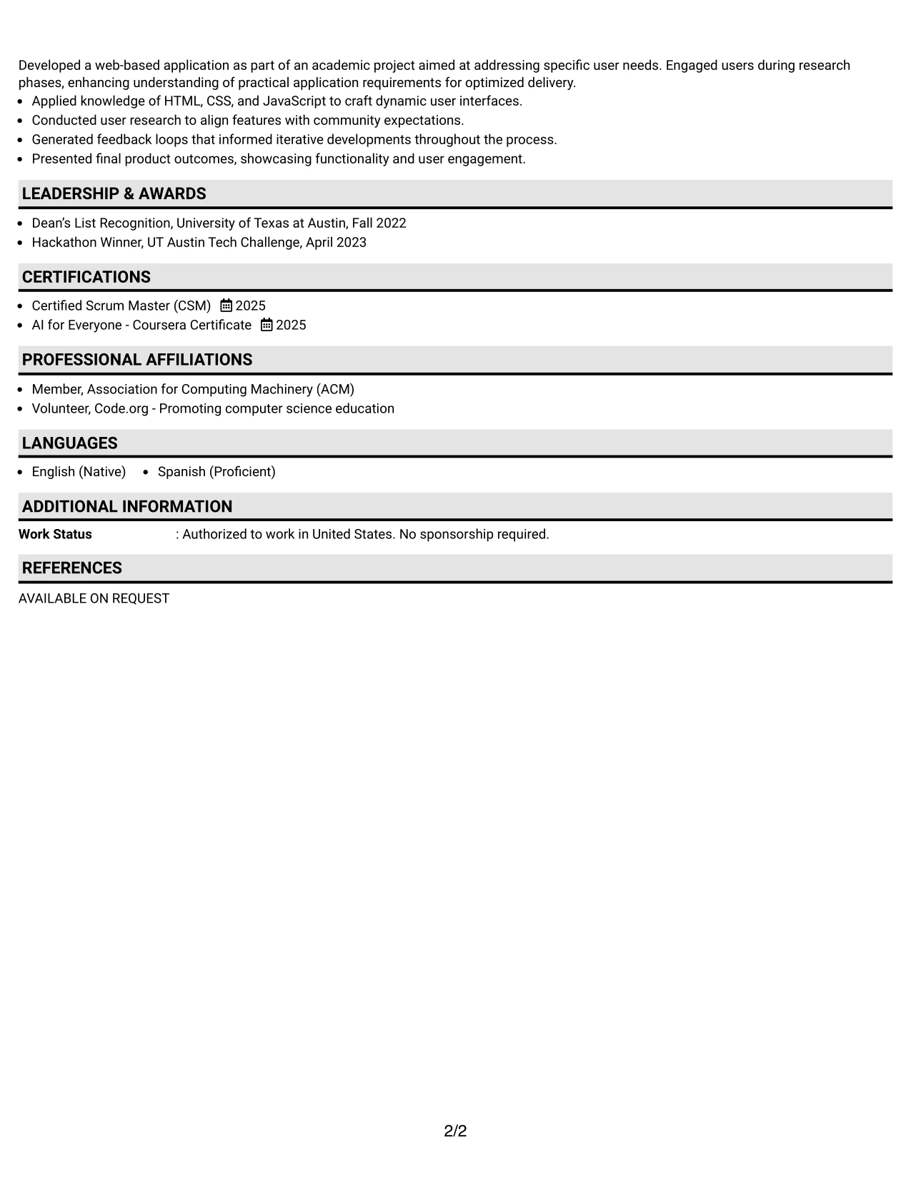 Resume Example Page 2