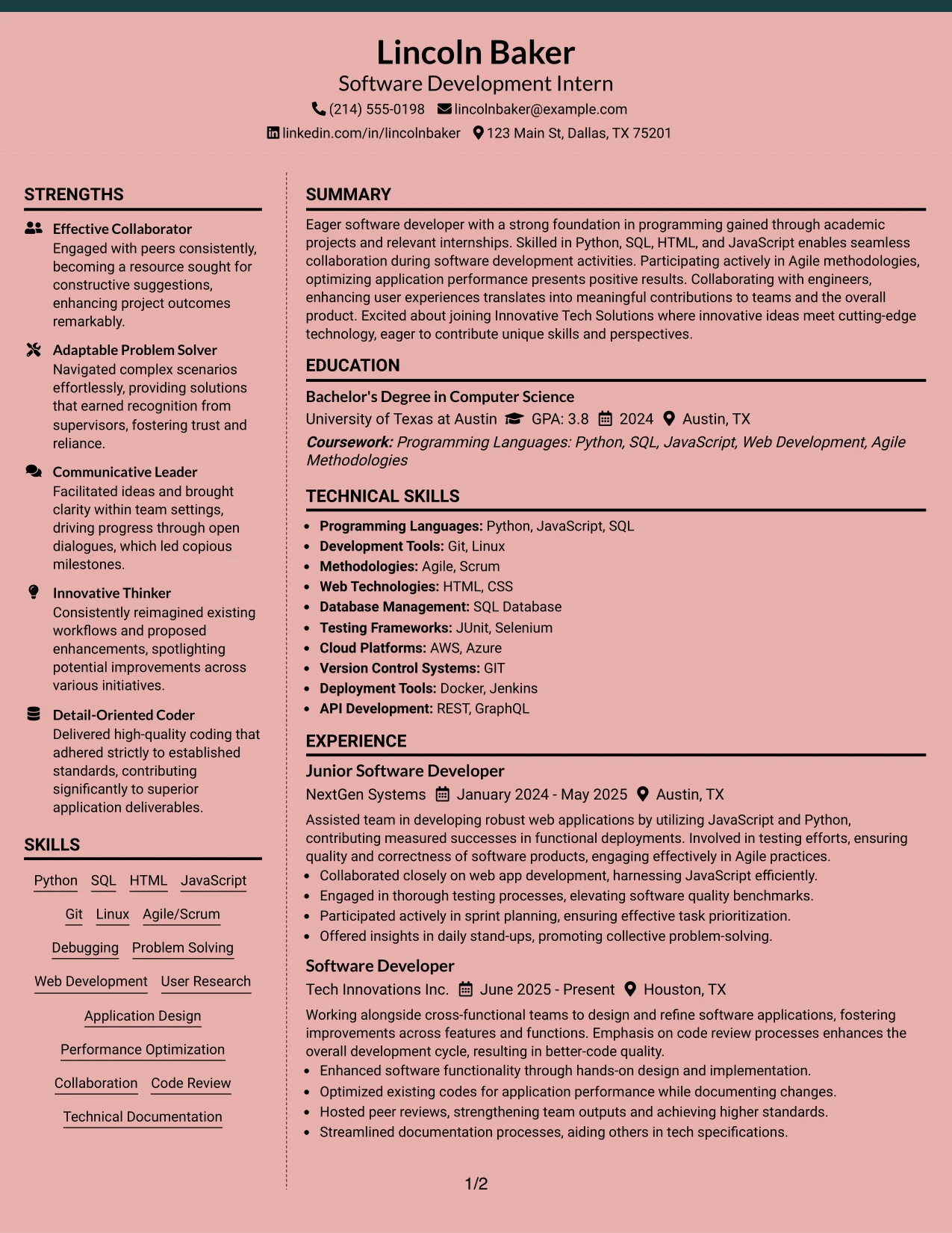Resume Example Page 1