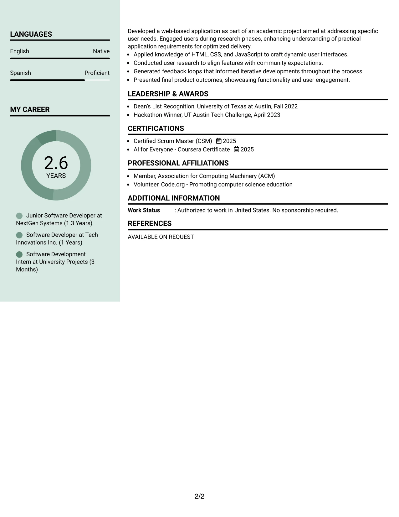 Resume Example Page 2