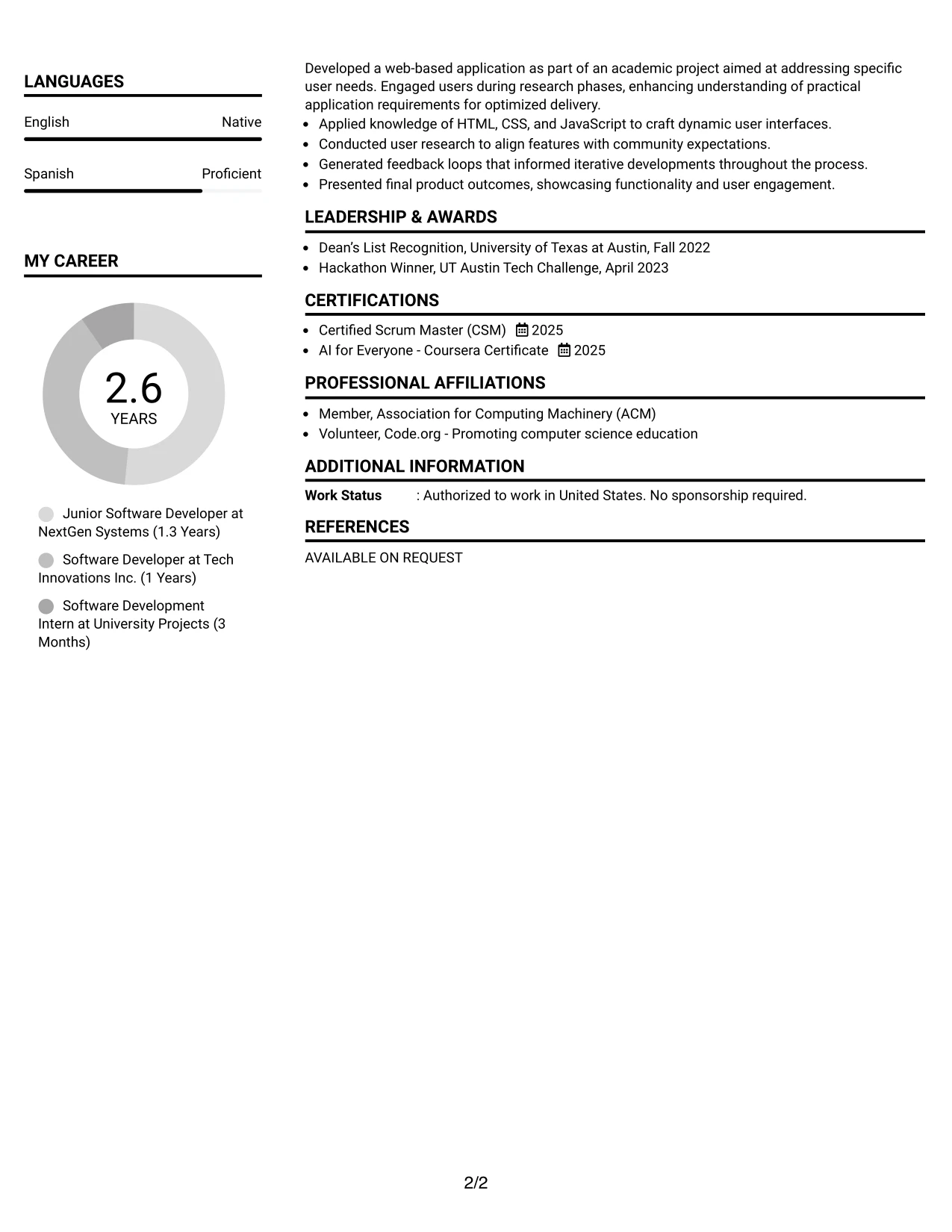 Resume Example Page 2