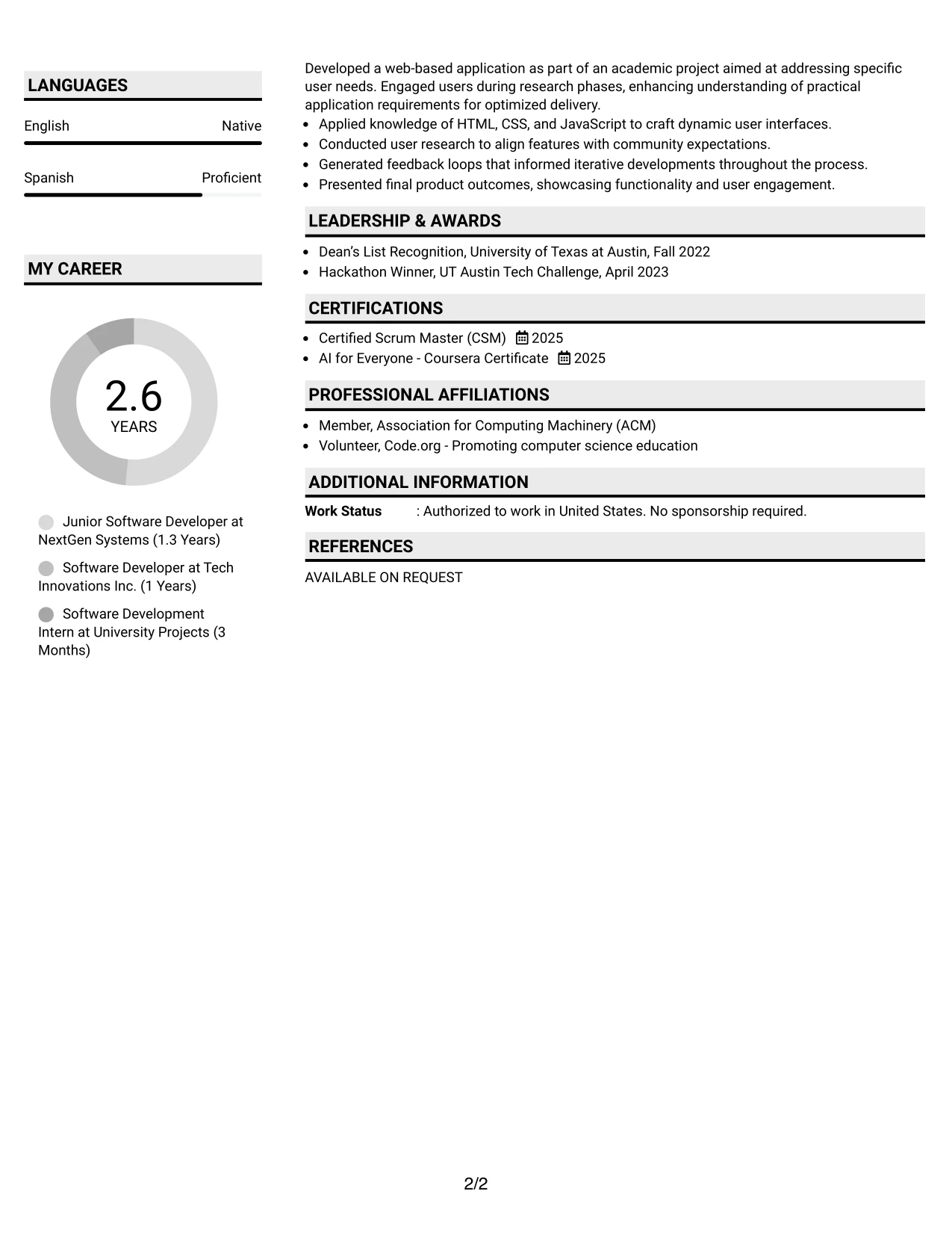 Resume Example Page 2