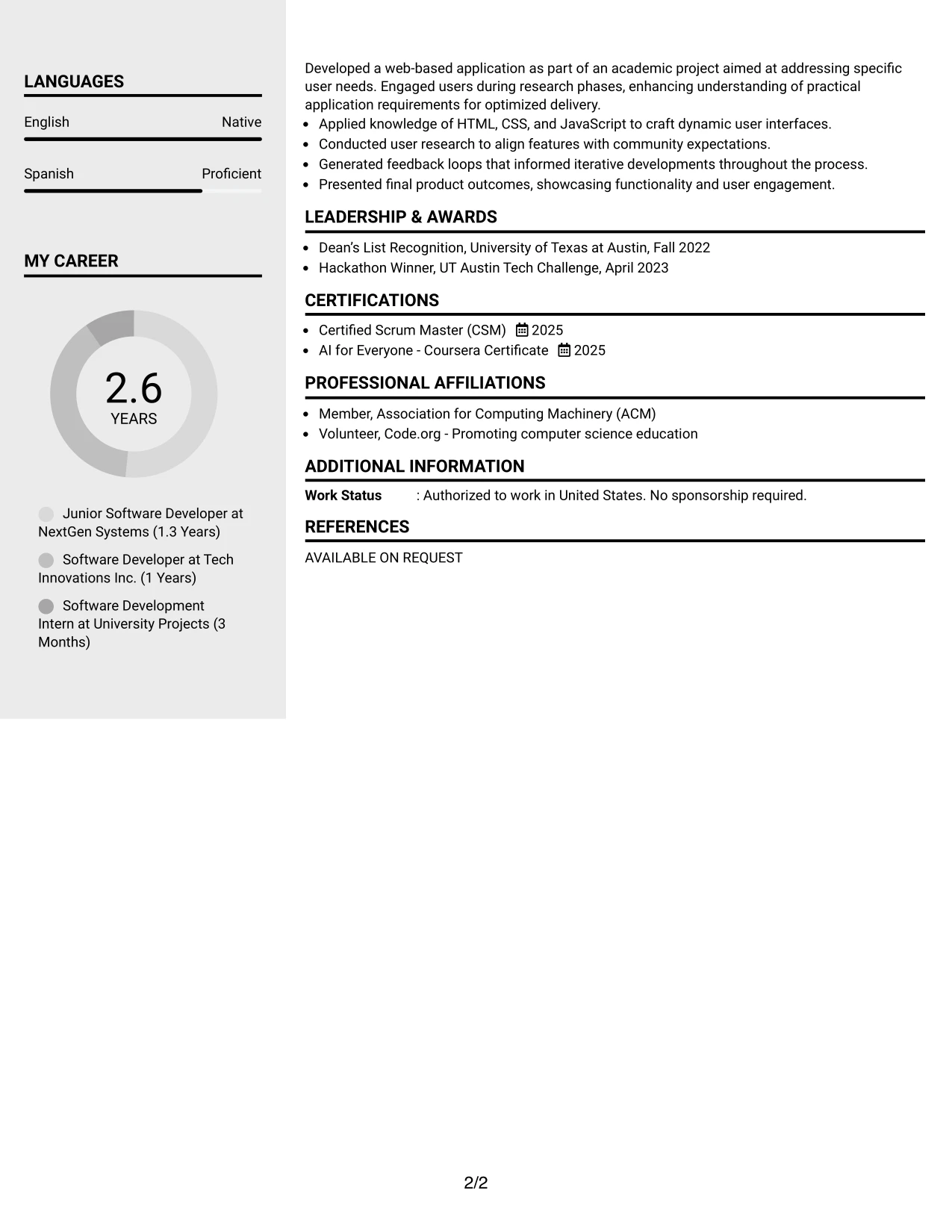 Resume Example Page 2