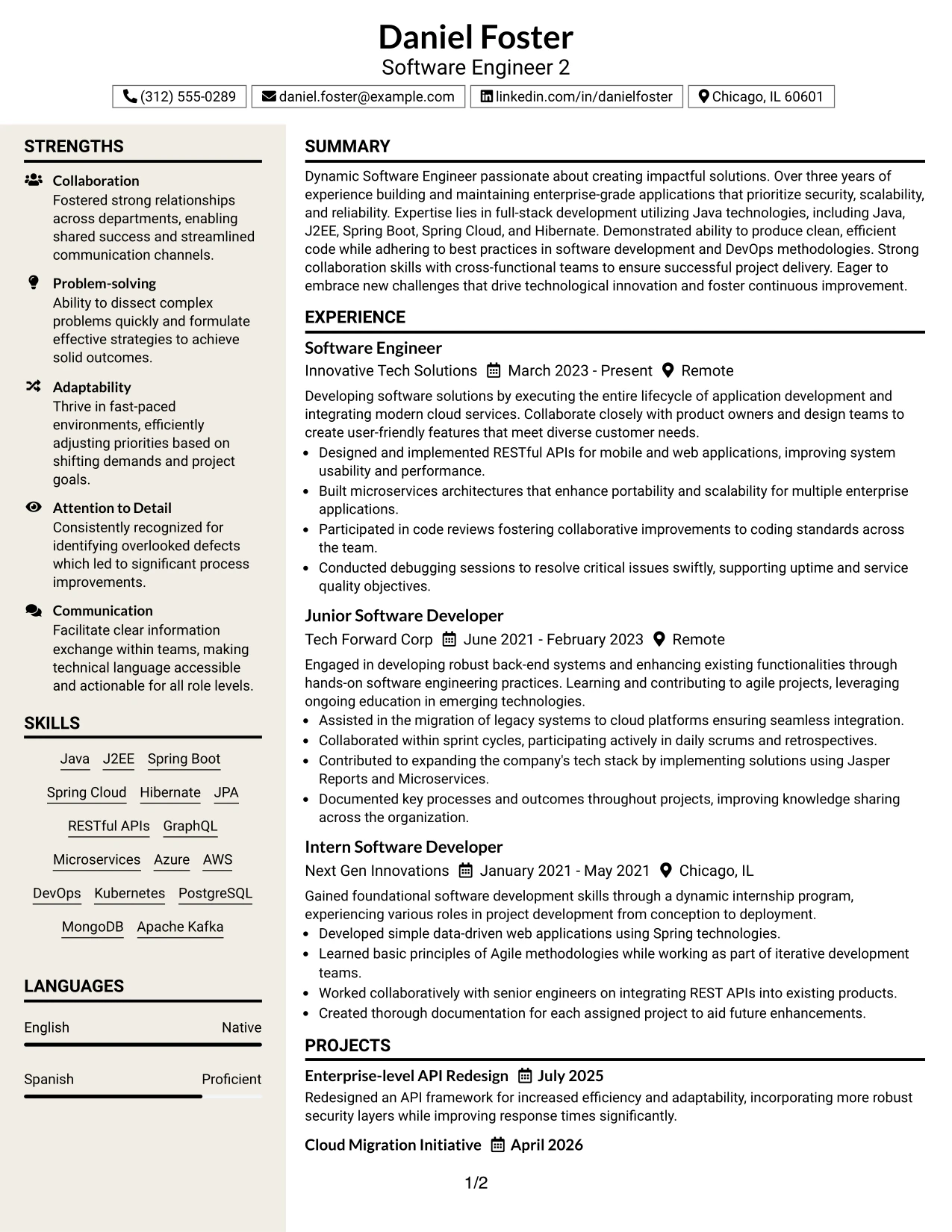 Resume Example Page 1
