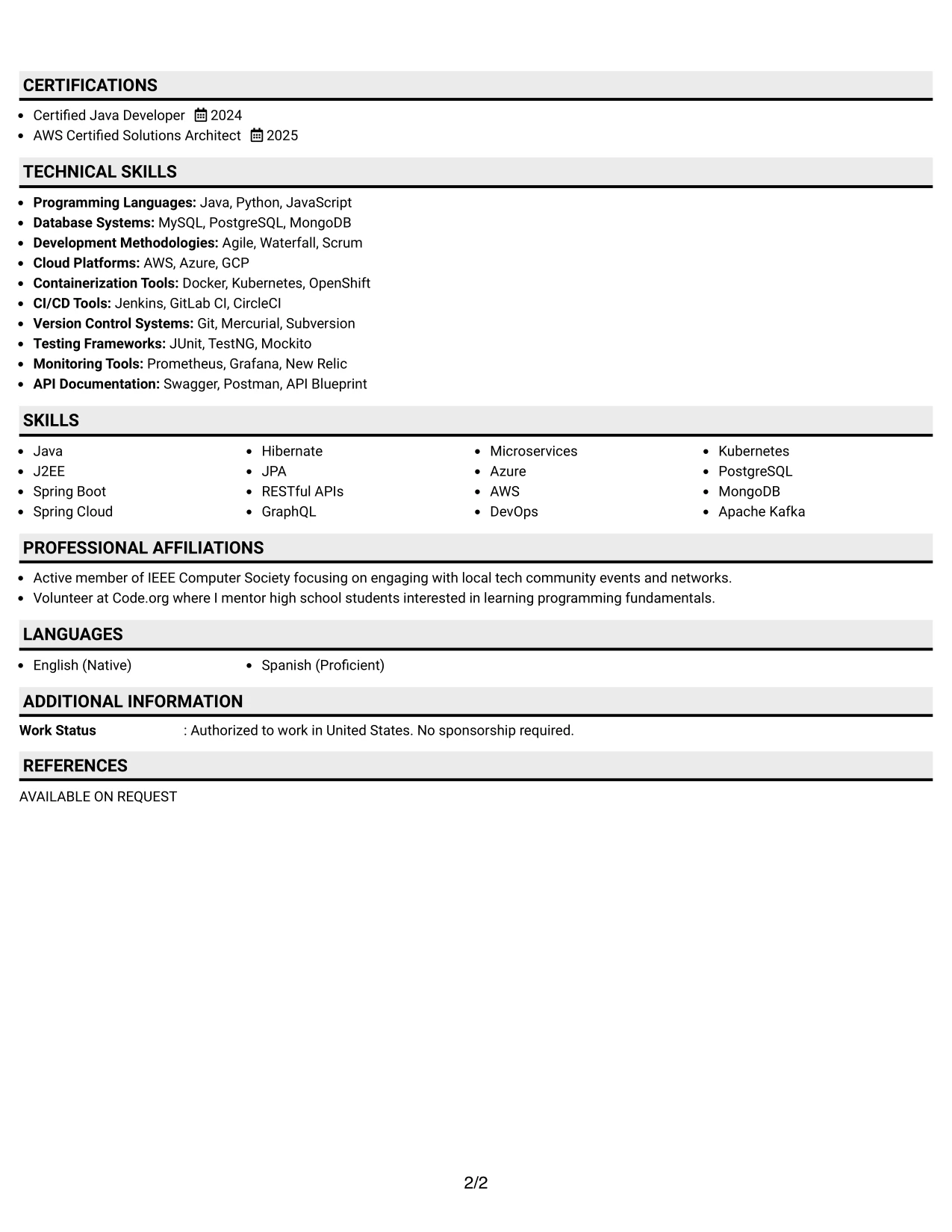 Resume Example Page 2