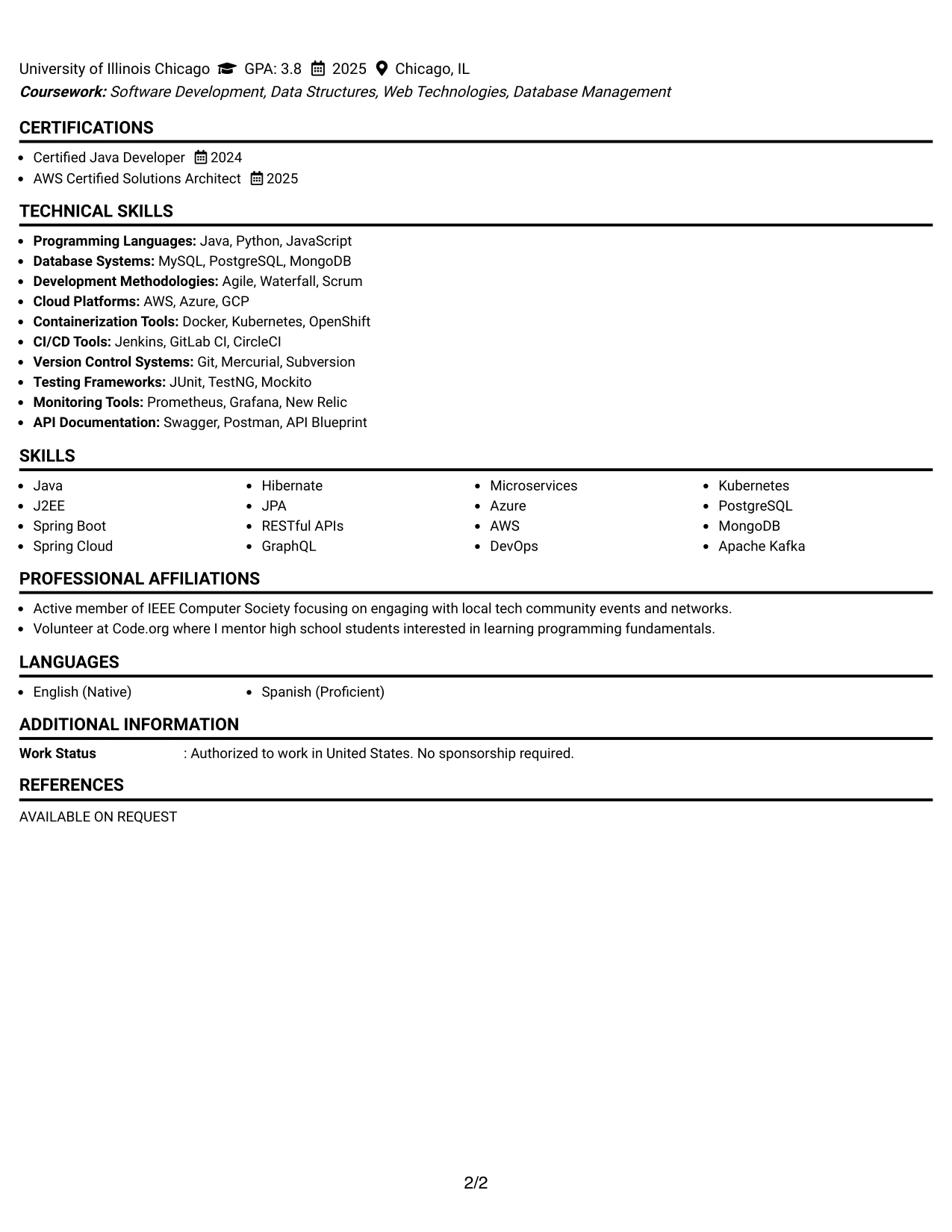 Resume Example Page 2