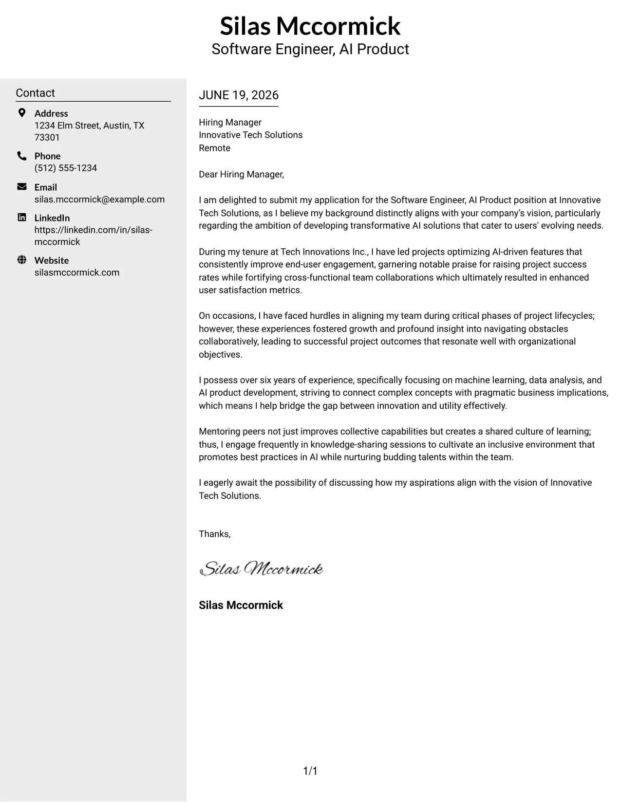 Resume Example Page 1