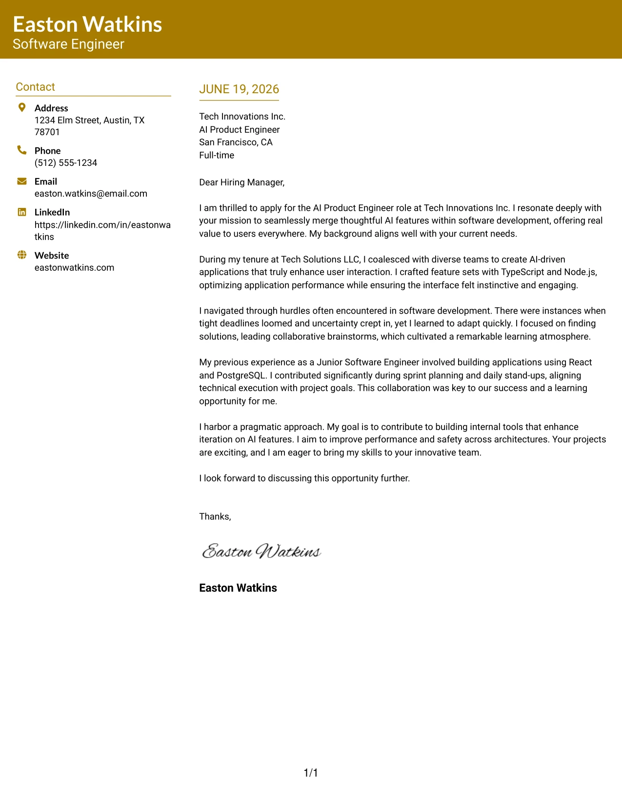 Resume Example Page 1