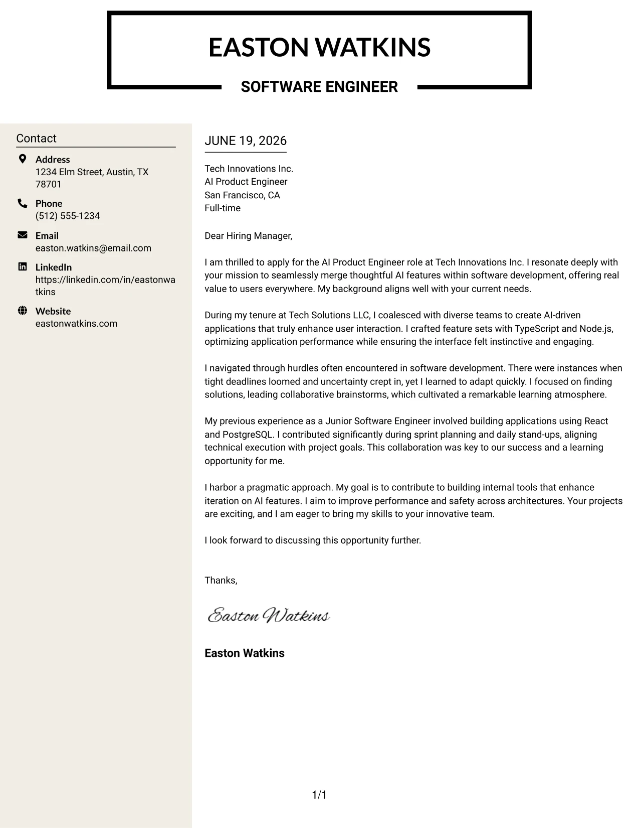 Resume Example Page 1