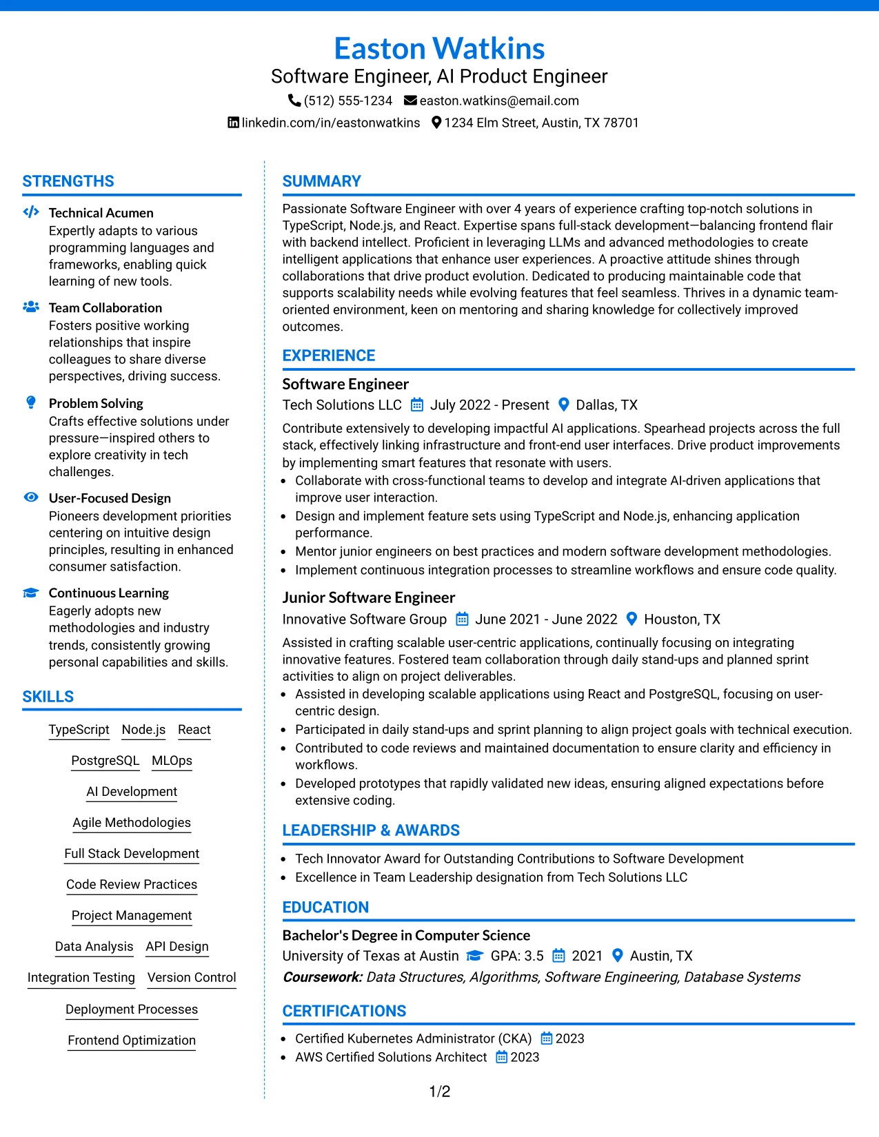 Resume Example Page 1
